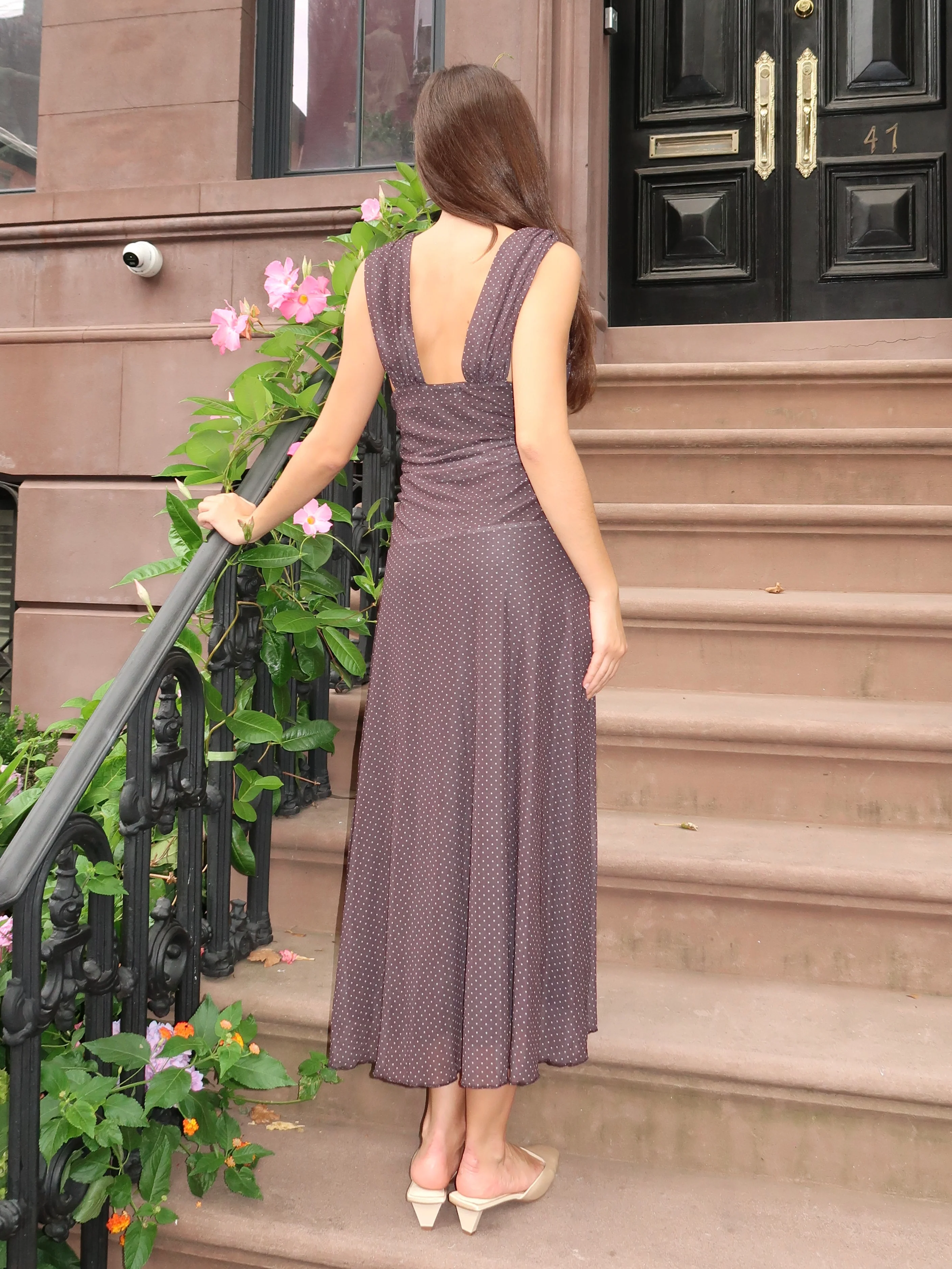 Juna Mesh Maxi Dress in Black Mini Dot - Image 3