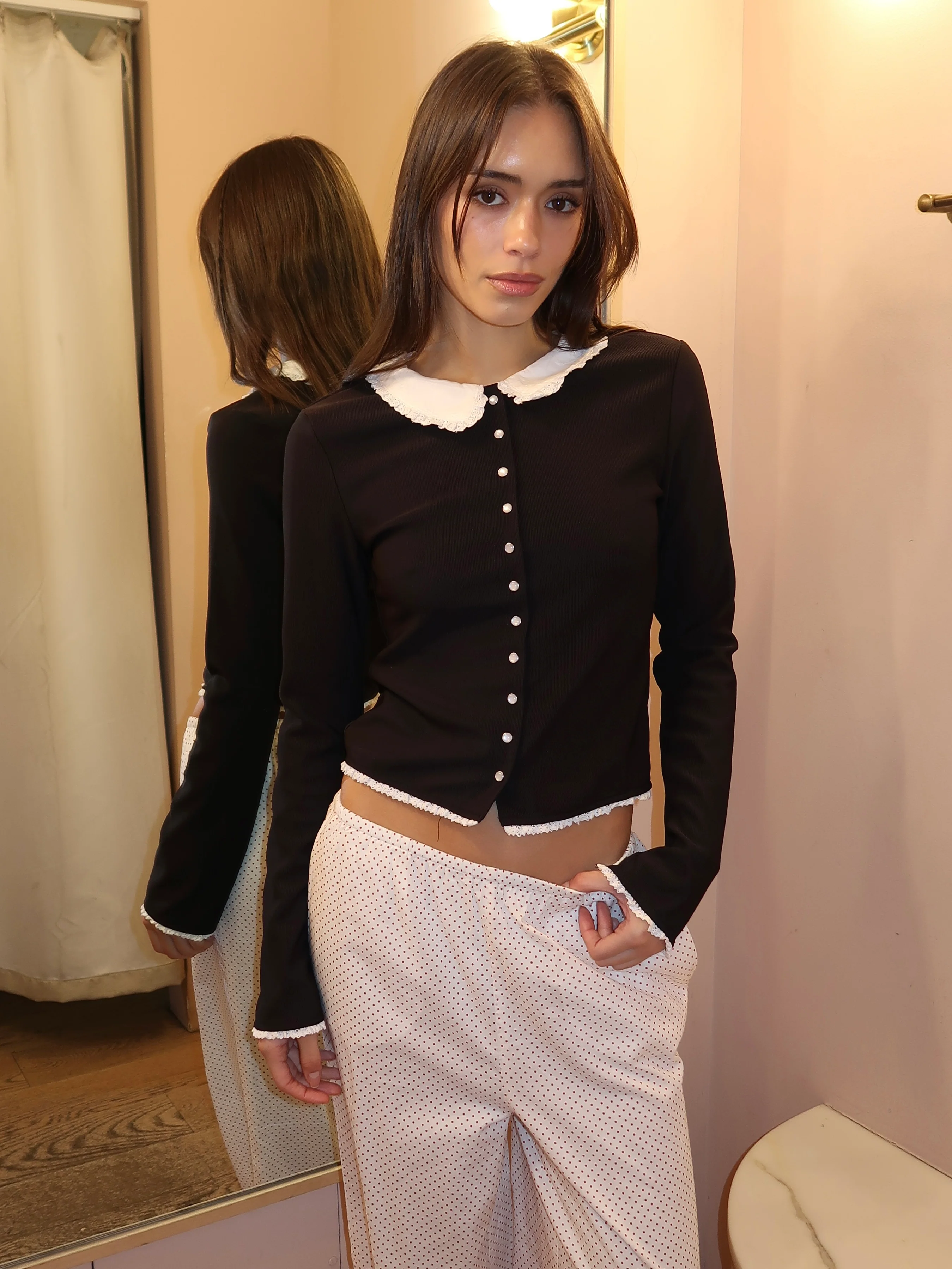 Kaia Collard Long Sleeve in Black