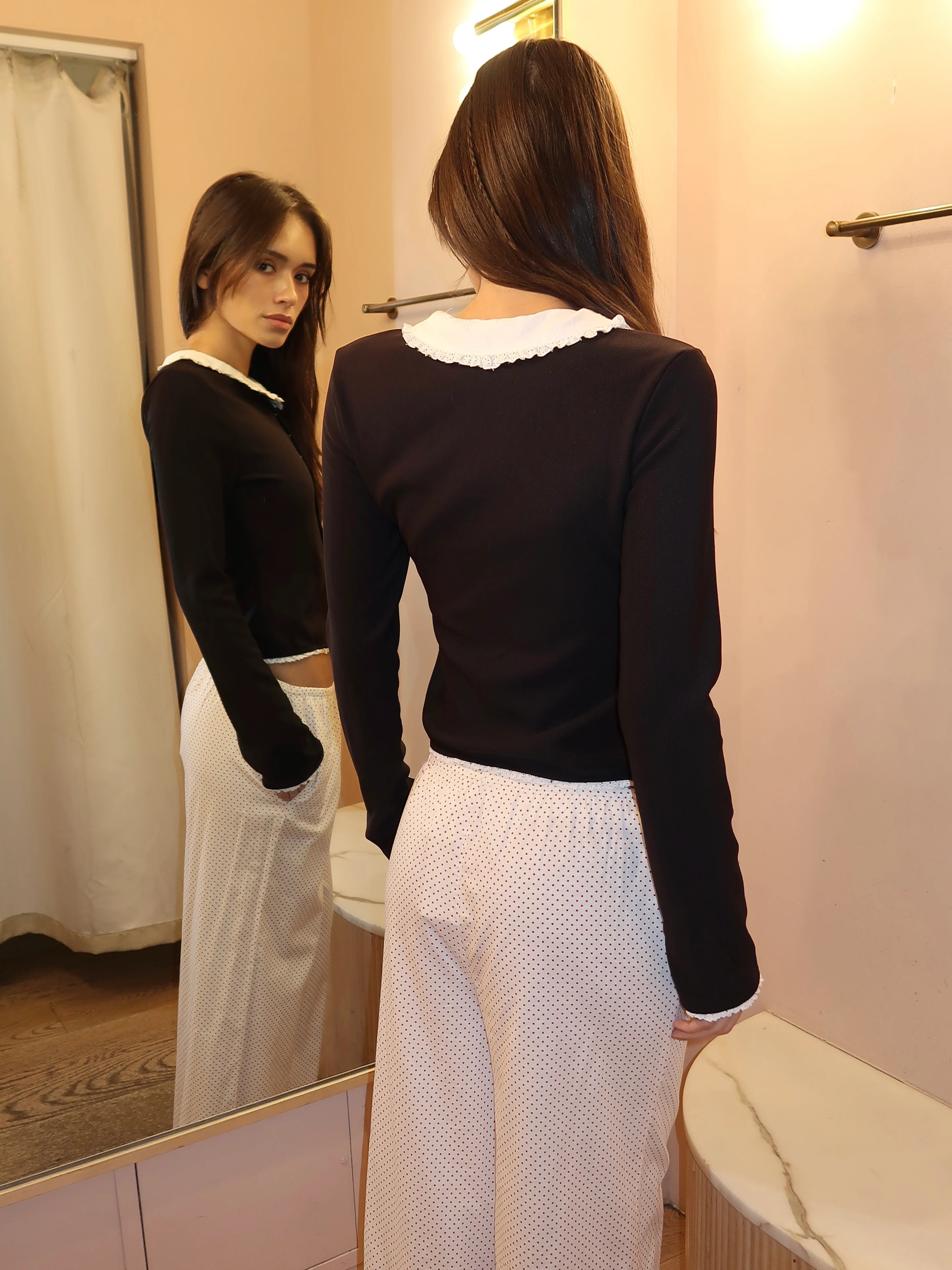 Kaia Collard Long Sleeve in Black - Image 3