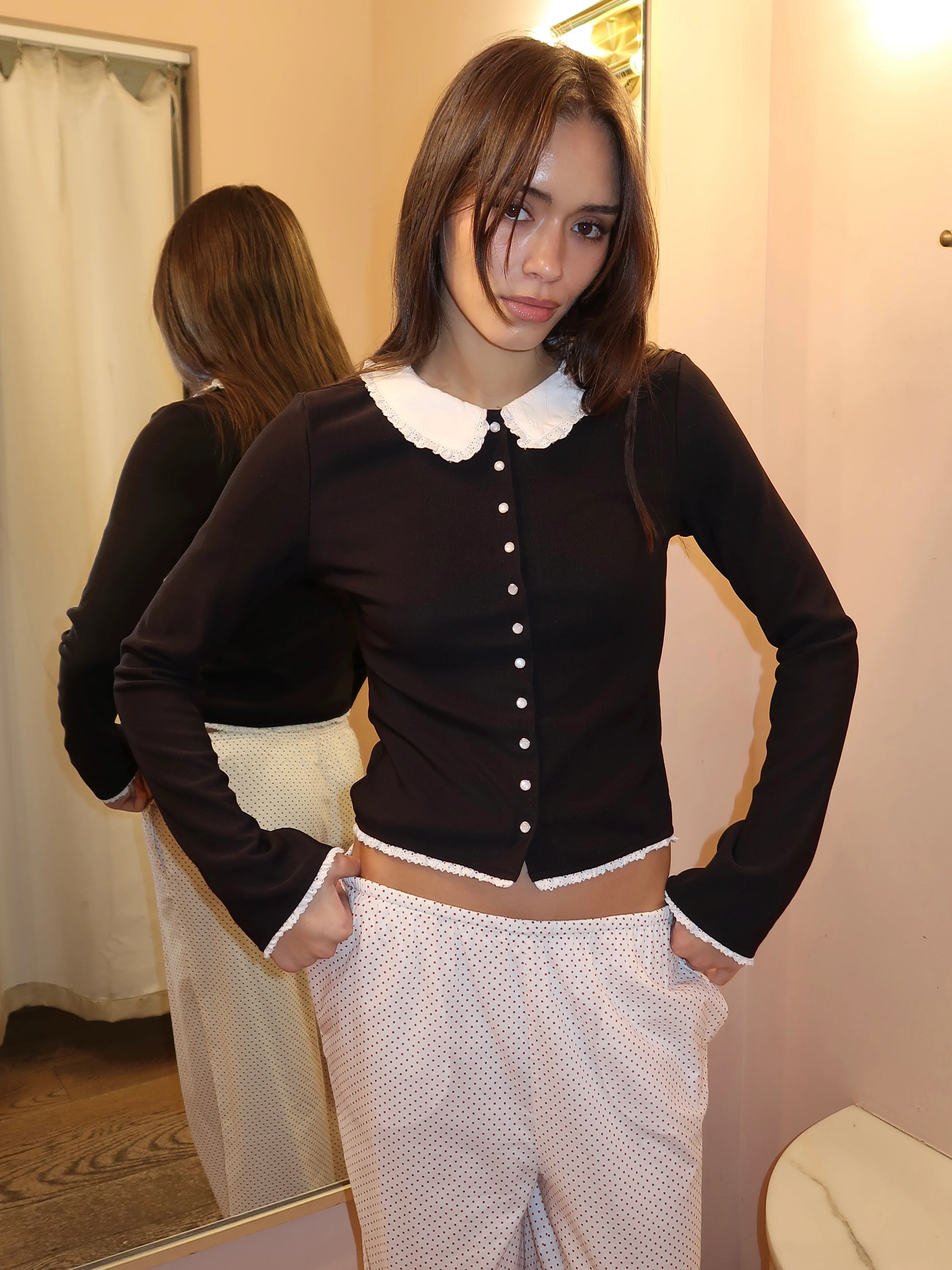 Kaia Collard Long Sleeve in Black - Image 4