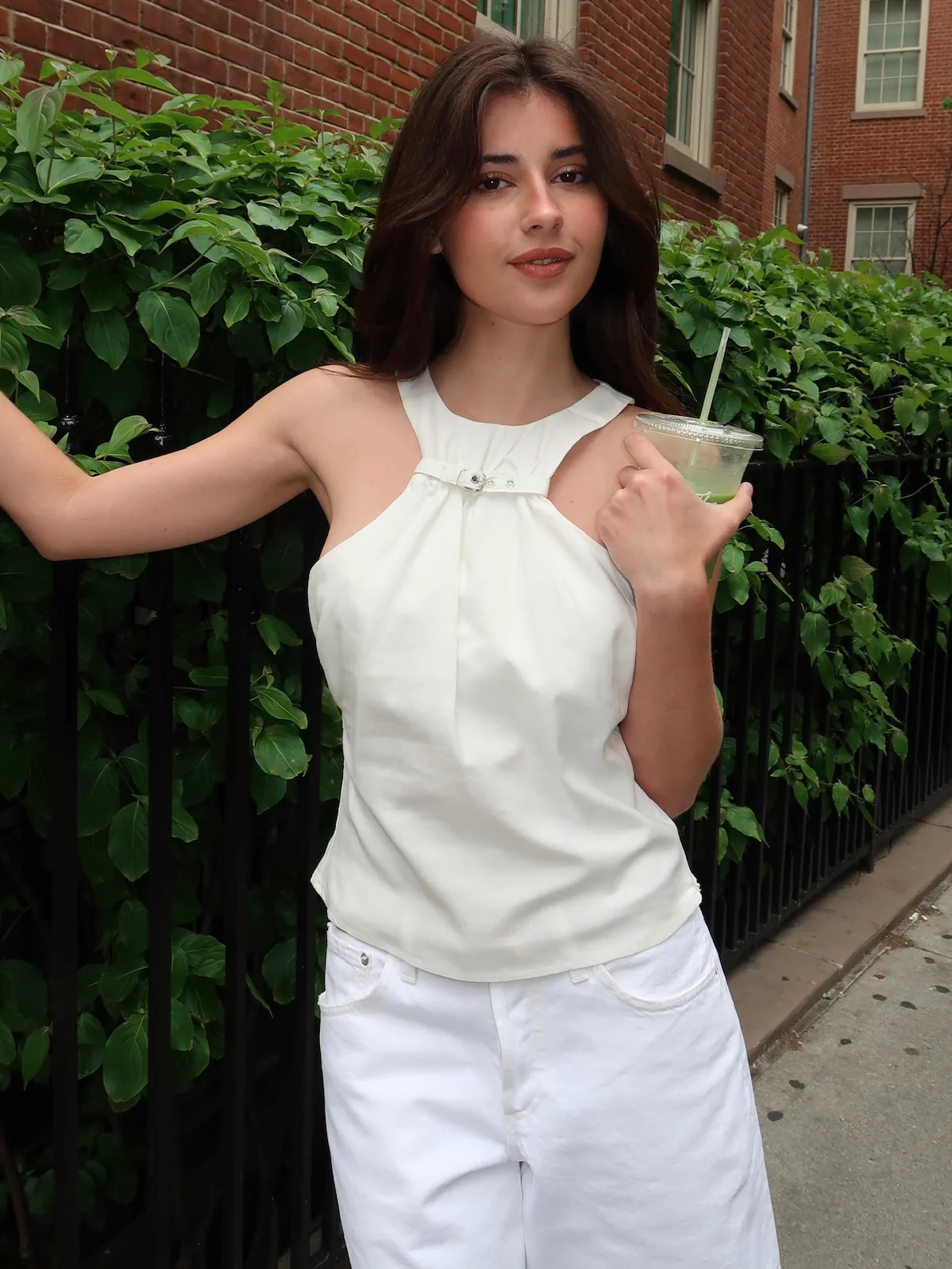 Kiana Buckle Halter Top in Milk - Image 4