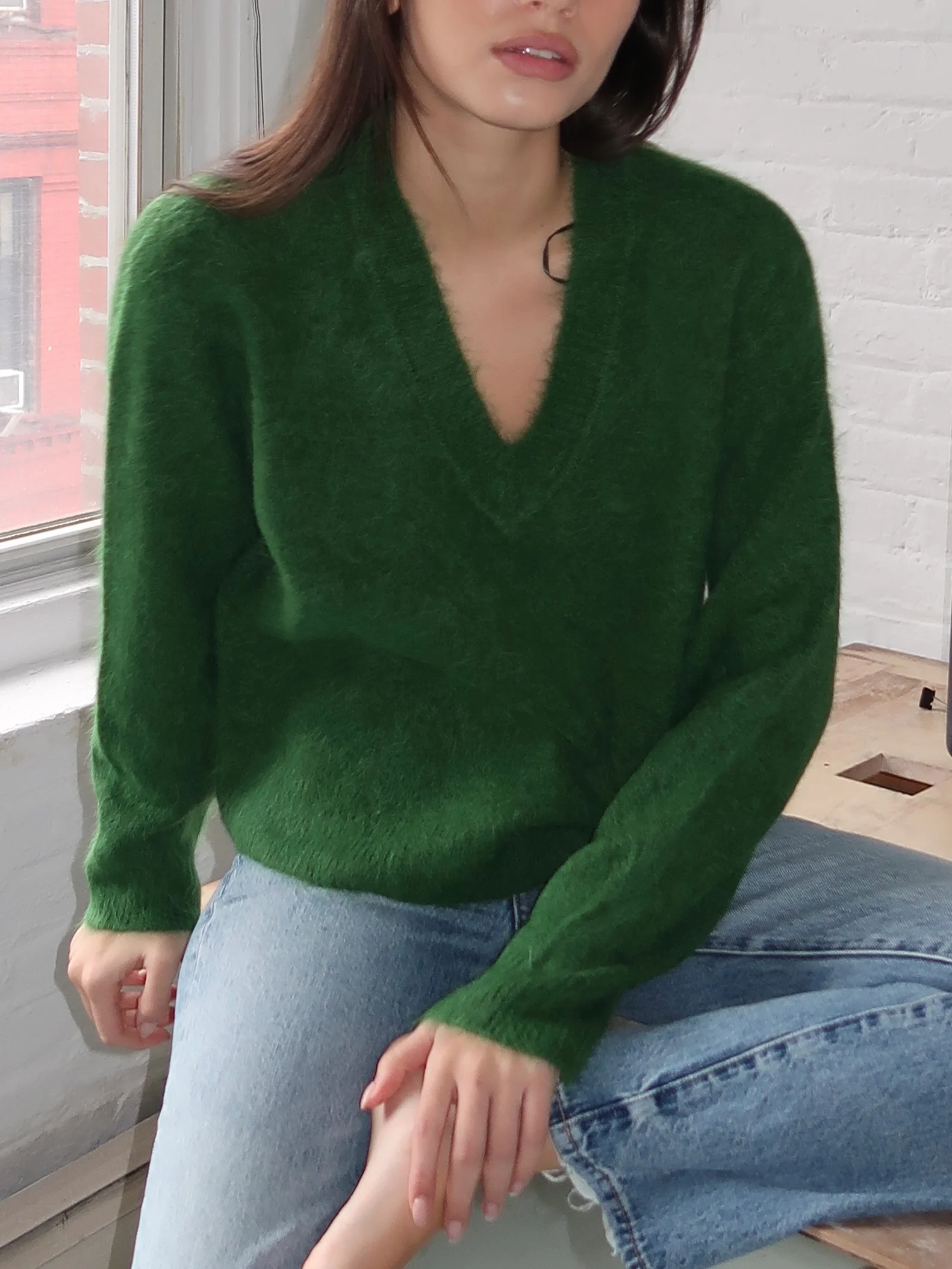 Kit V-Neck Pullover Sweater in Winter Green - Image 2