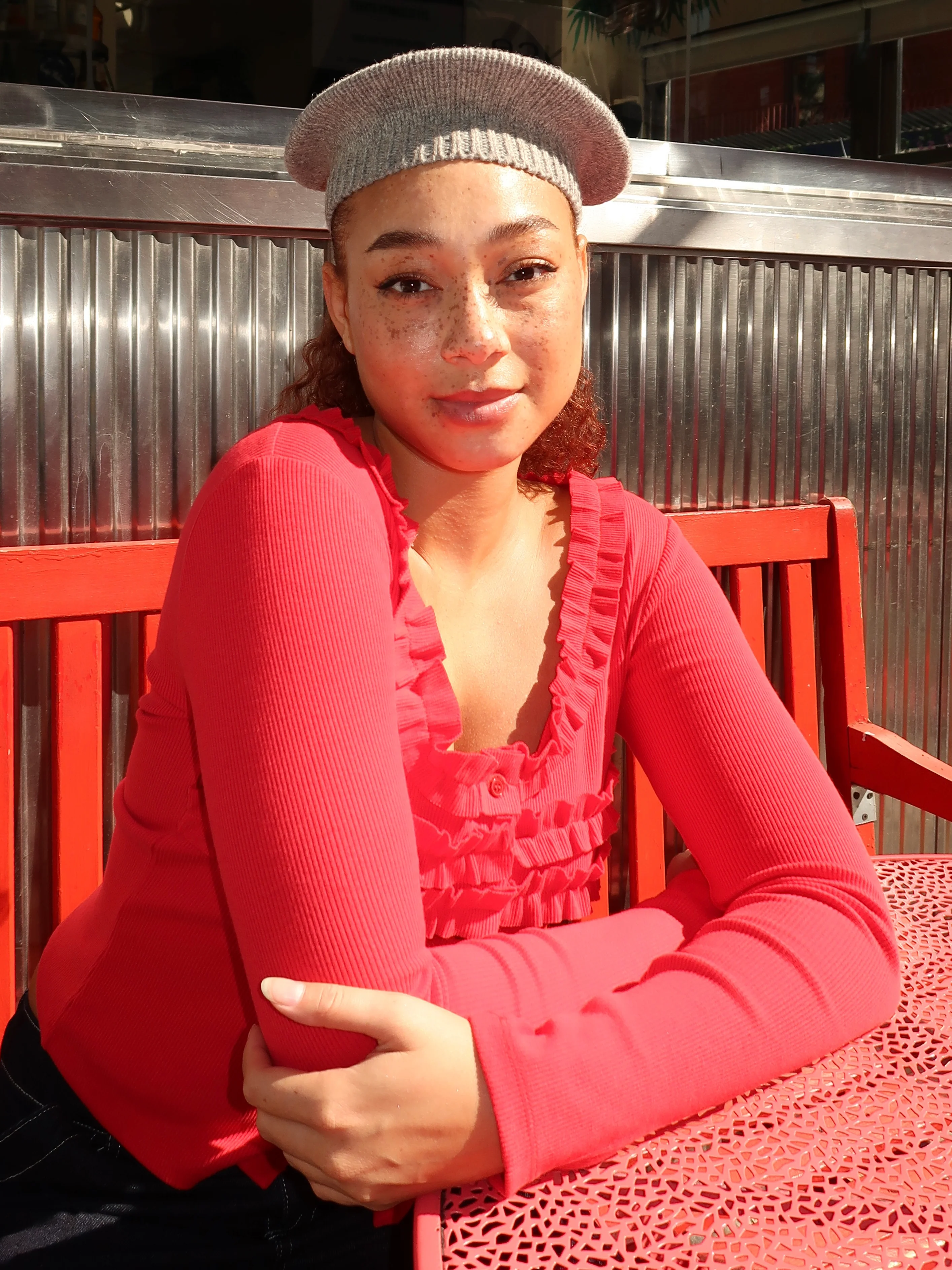 Knitted Beret With Bow in Multi - Image 4