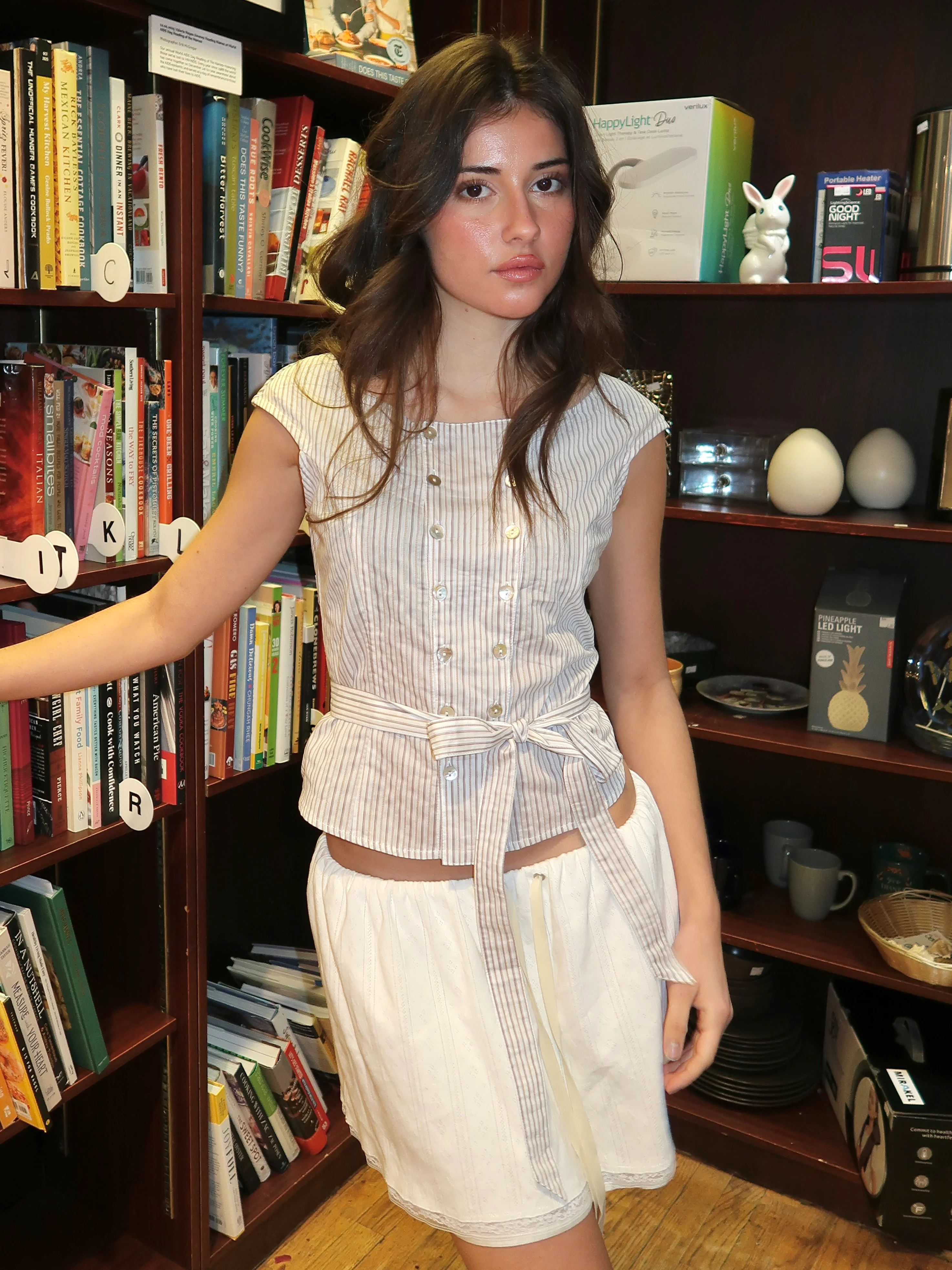 Latte Stripe Tie Shirt in Multi - Image 4