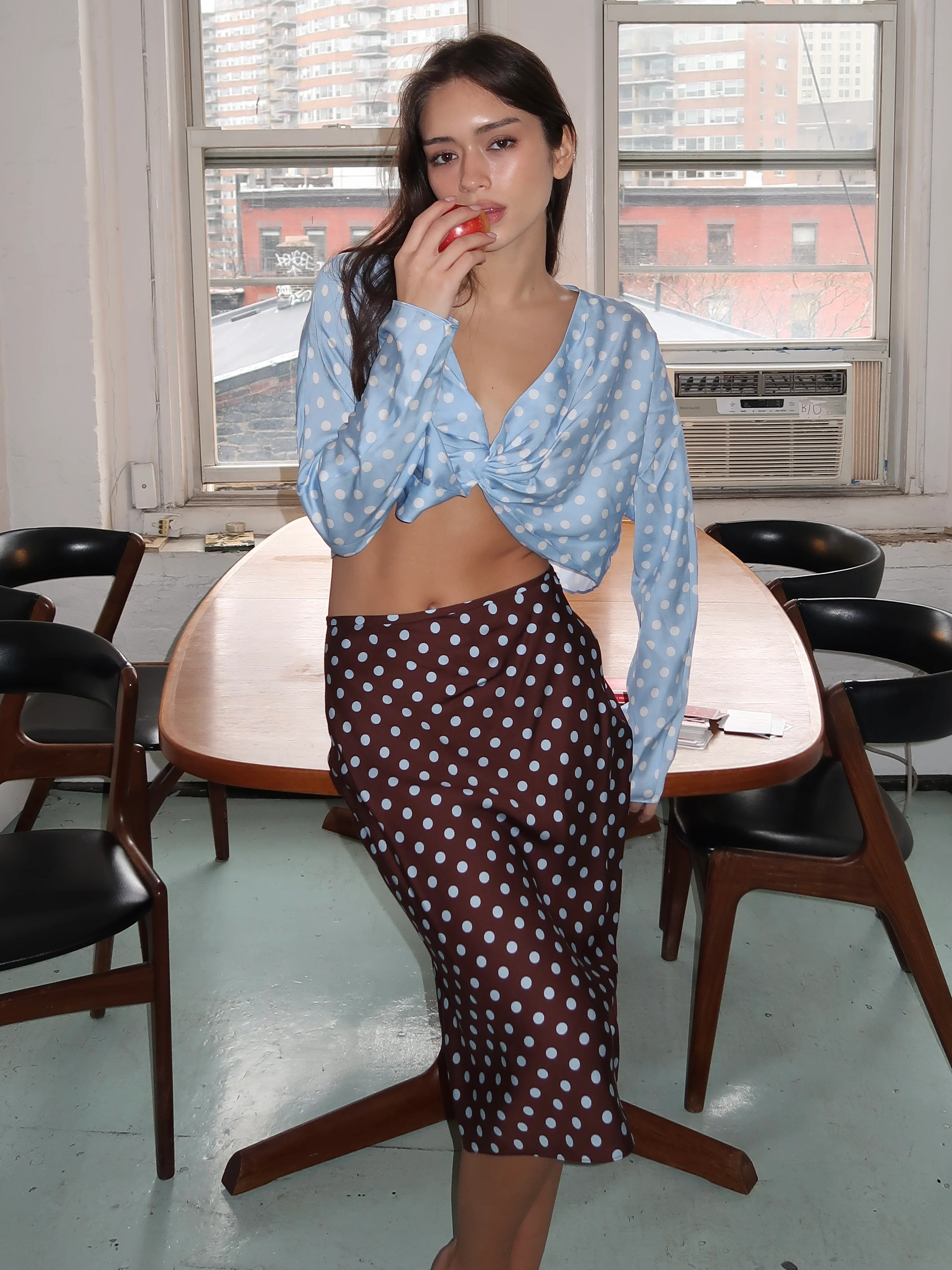 Leo Skirt in Chocolate Polka Dot - Image 2