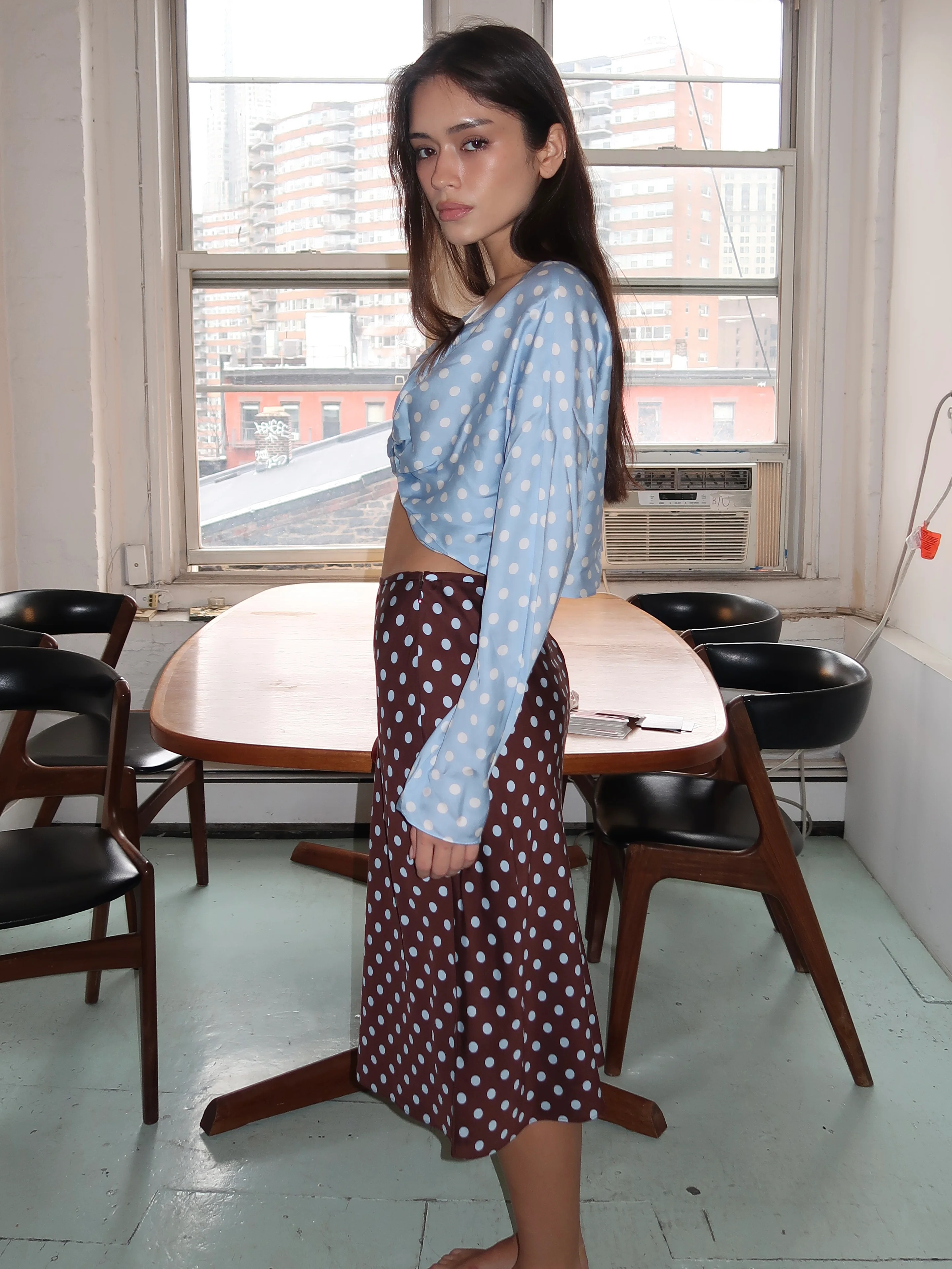 Leo Skirt in Chocolate Polka Dot - Image 4