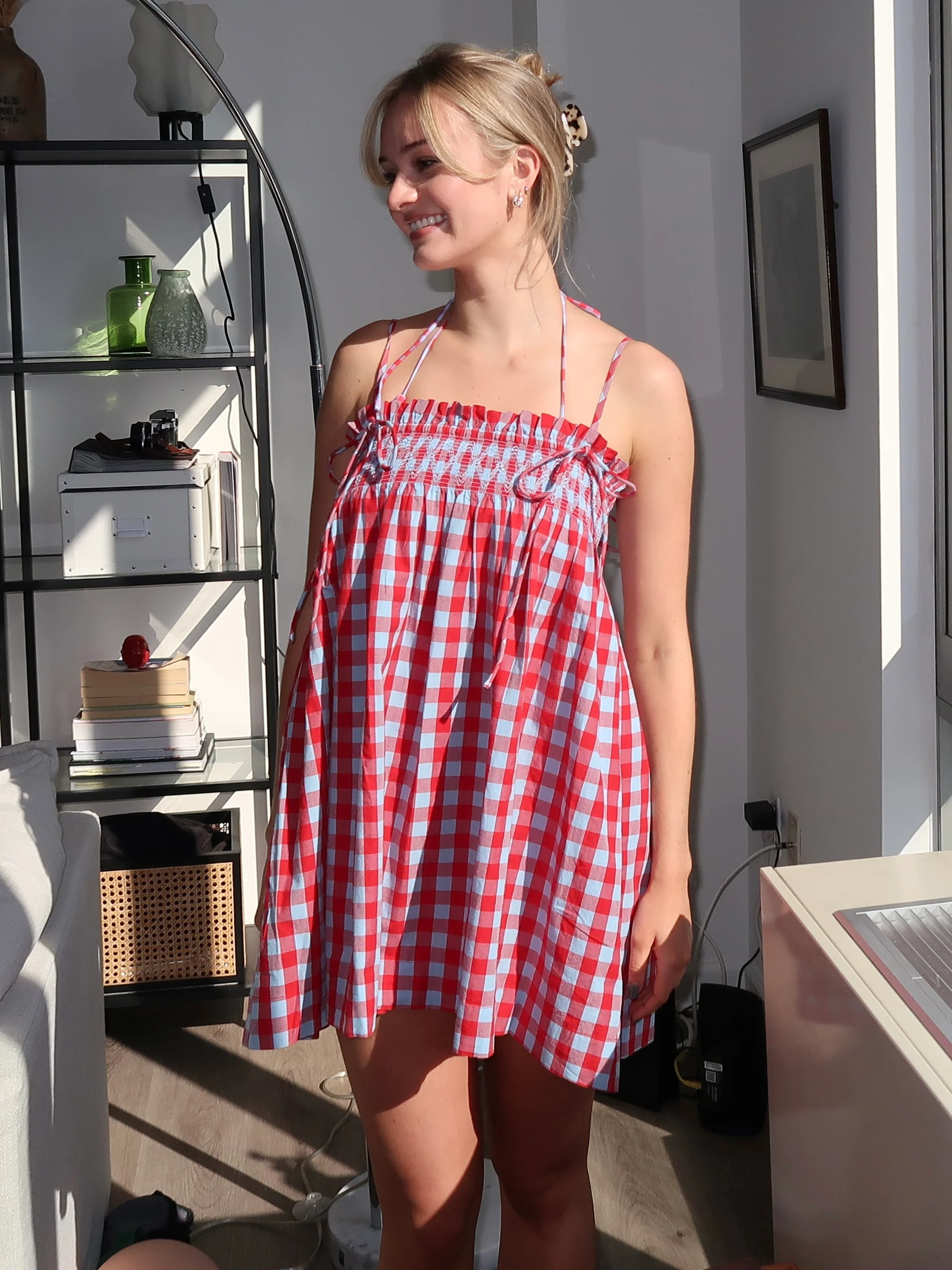 Lilo Mini Dress in Blue & Red Gingham - Image 4