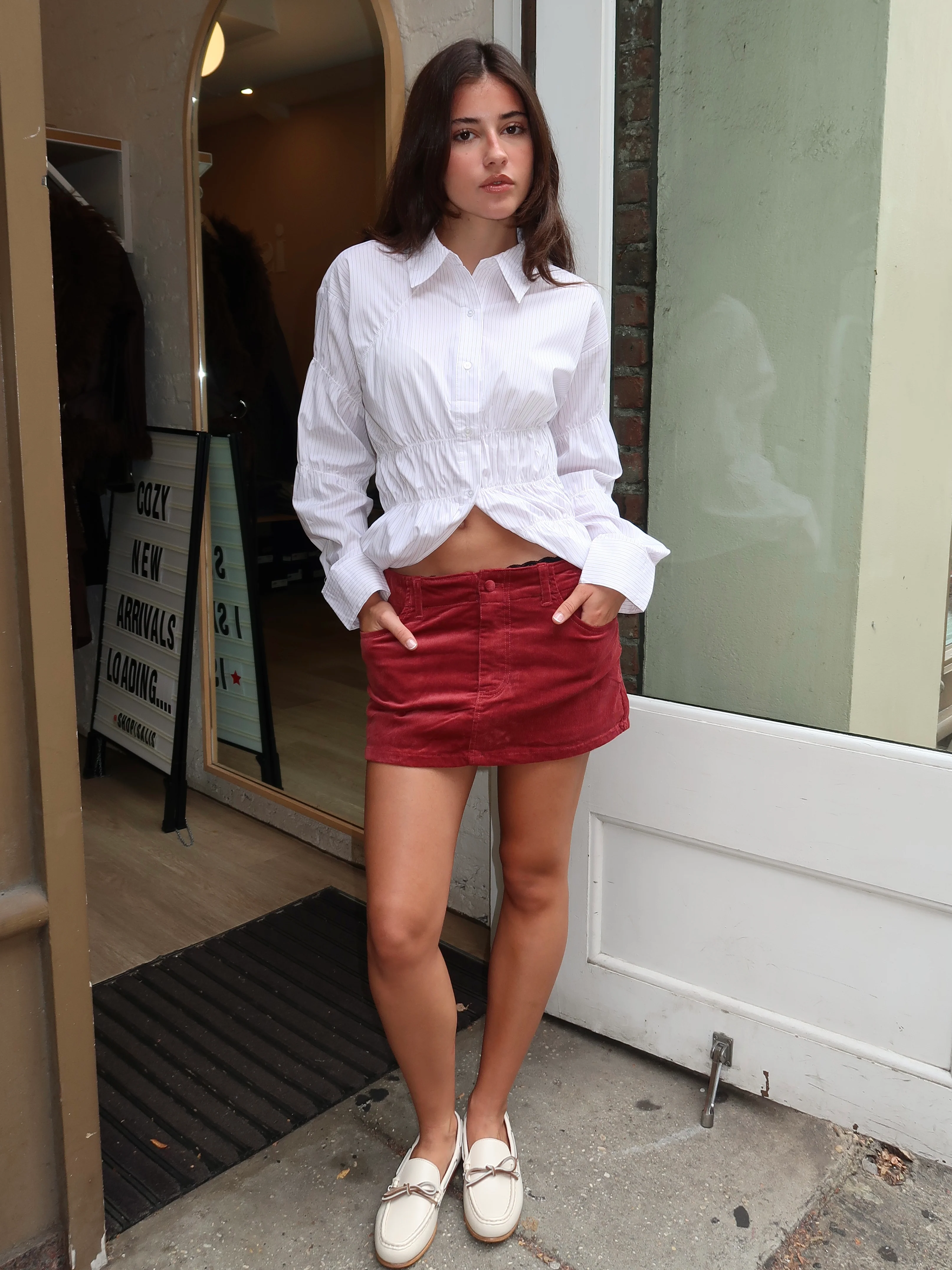 Logan Corduroy Mini Skort in Cranberry - Image 2