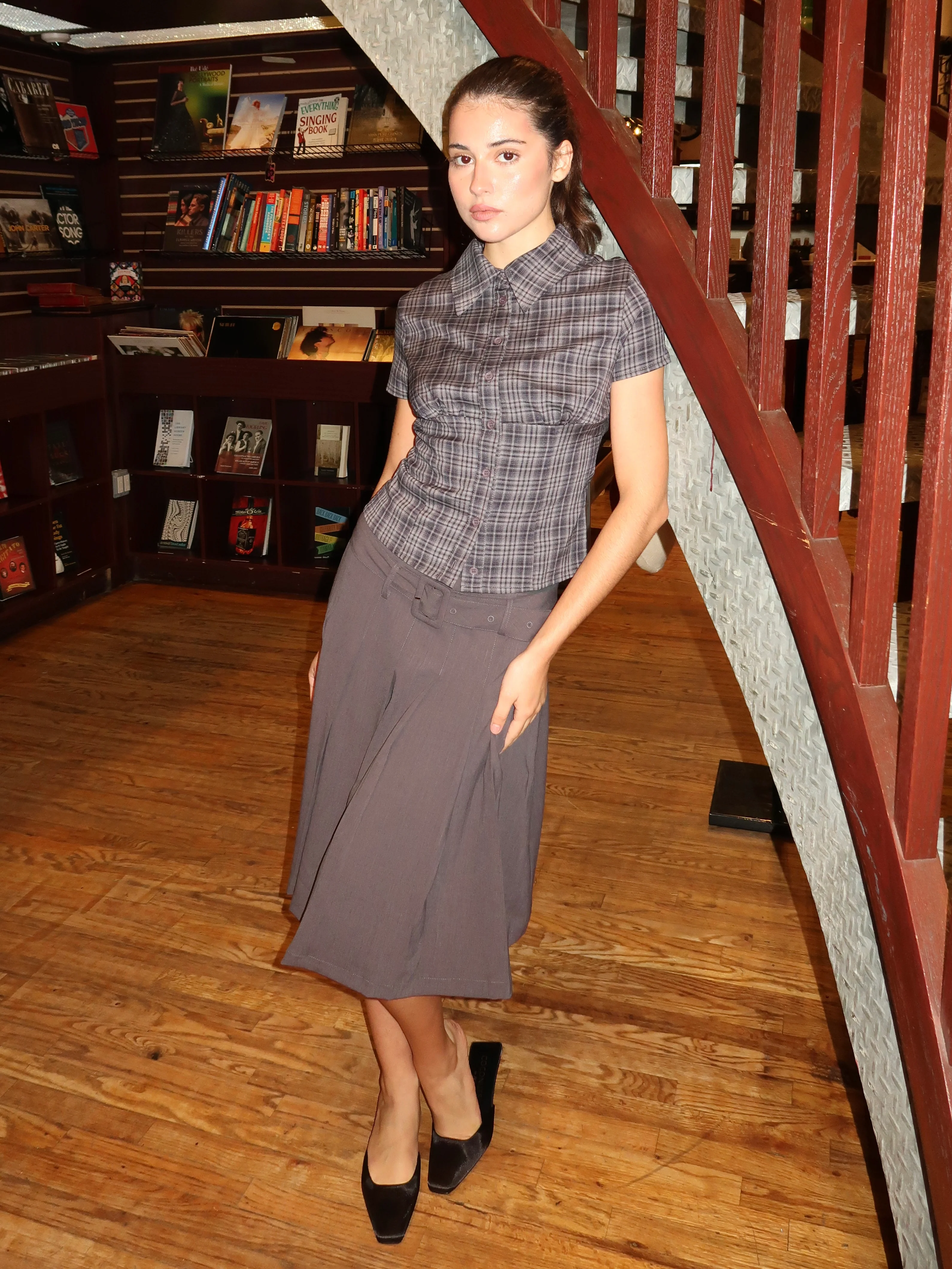 Lorelei Pleated Skirt in Charcoal - Image 4