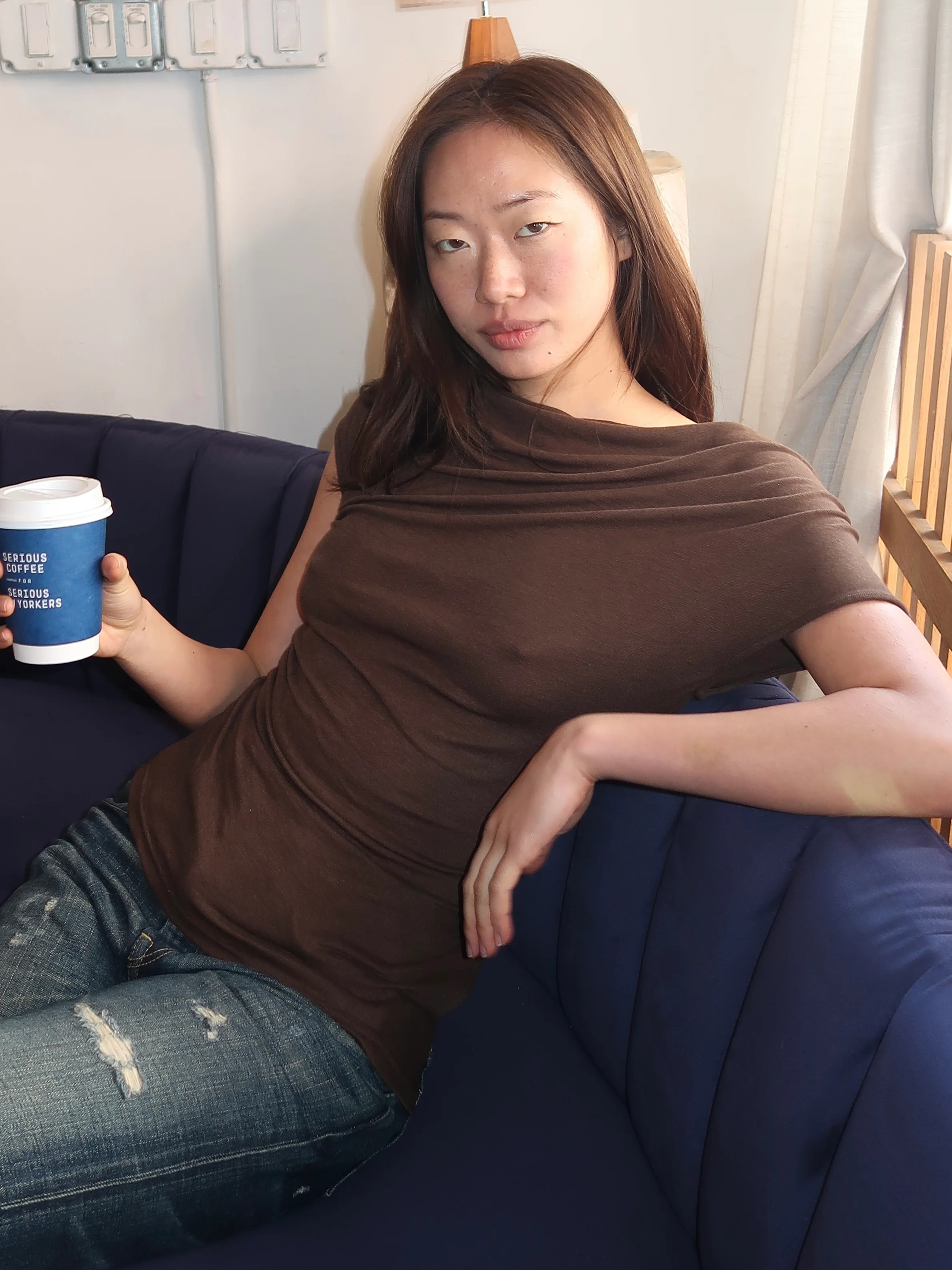 Lupita Cowl Neck Top in Brown