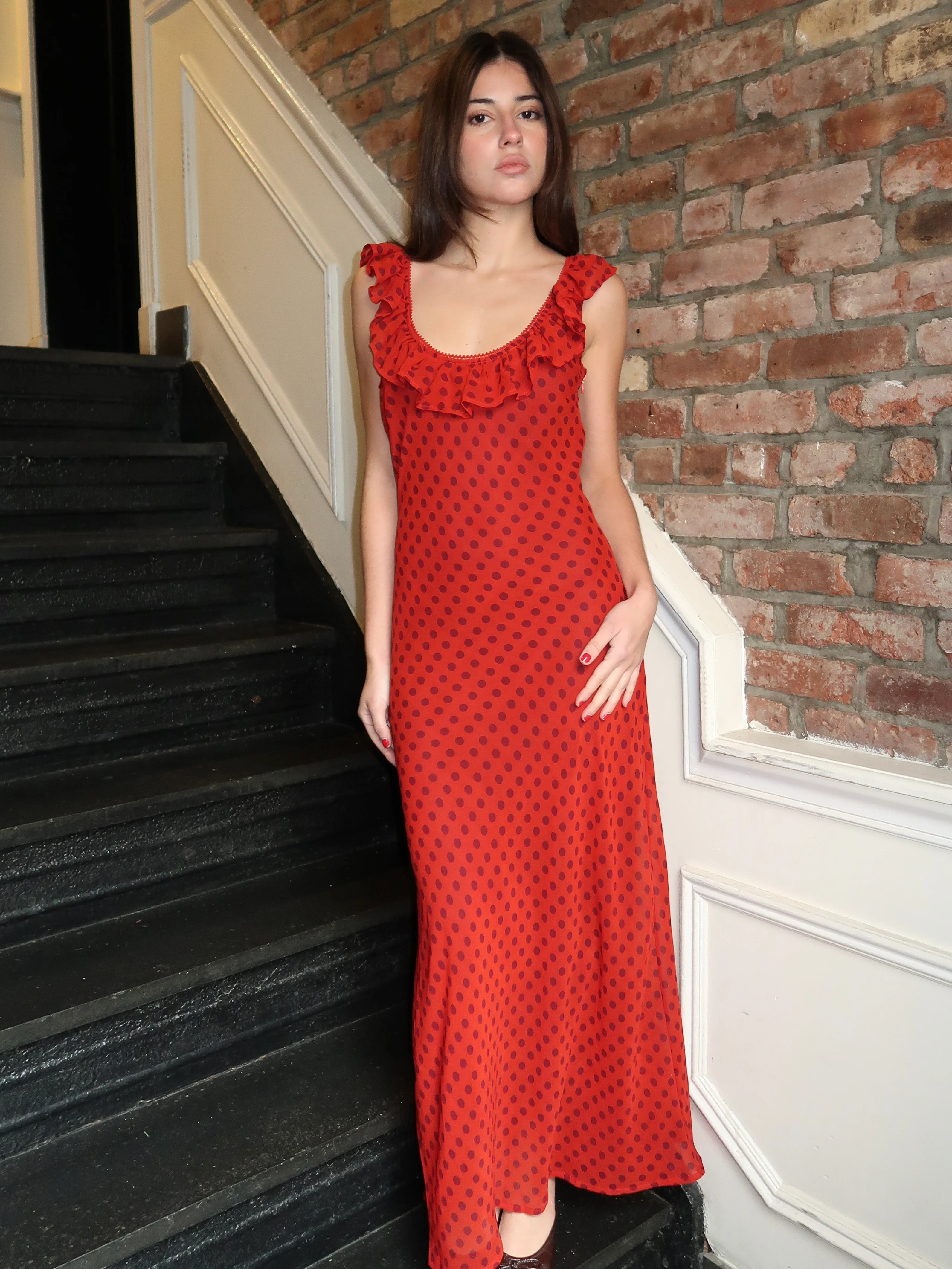 Lyra Ruffle Maxi Dress in Red Dot - Image 4