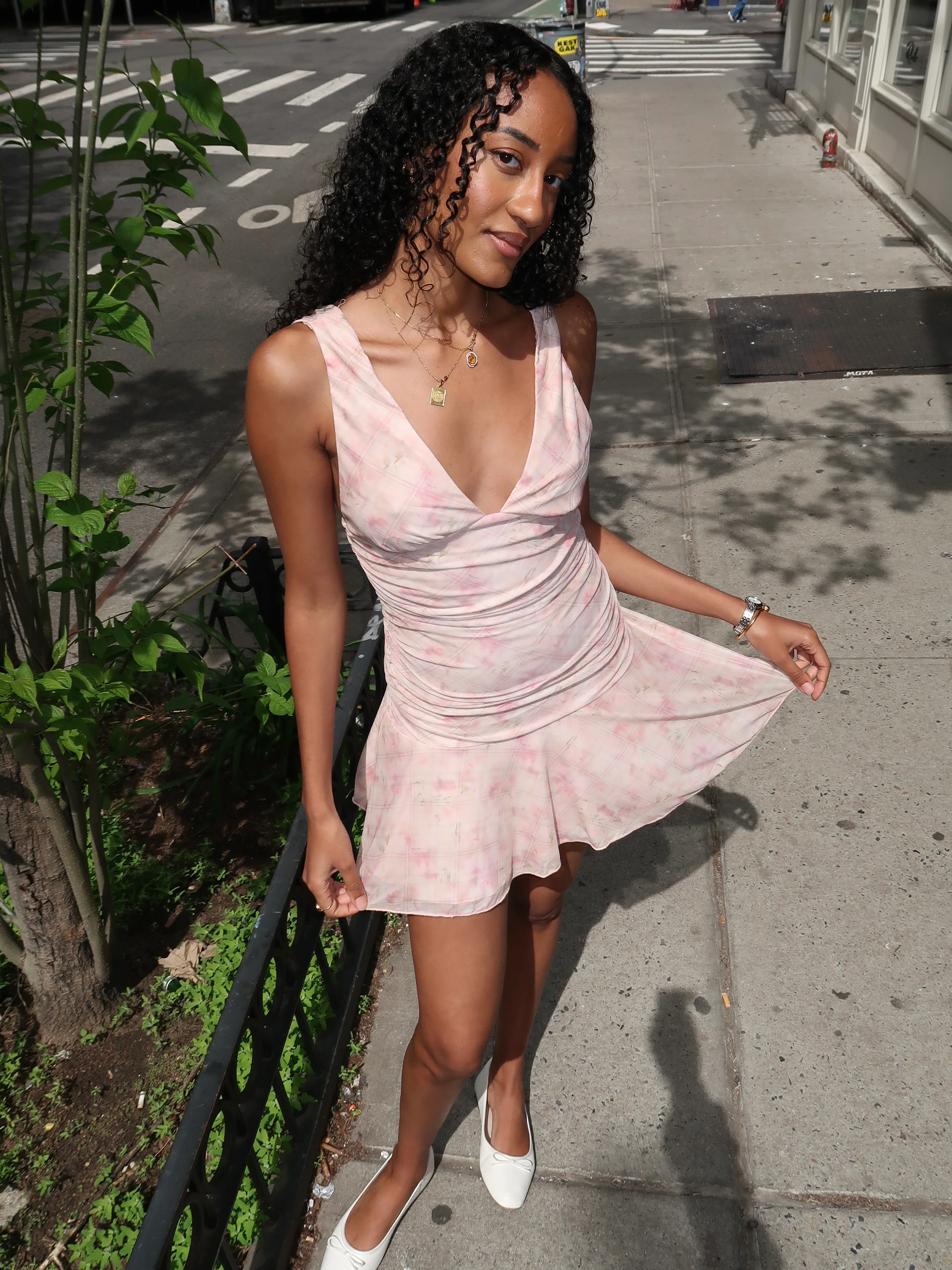 Mandie Ruffle Mesh Mini Dress in Pink