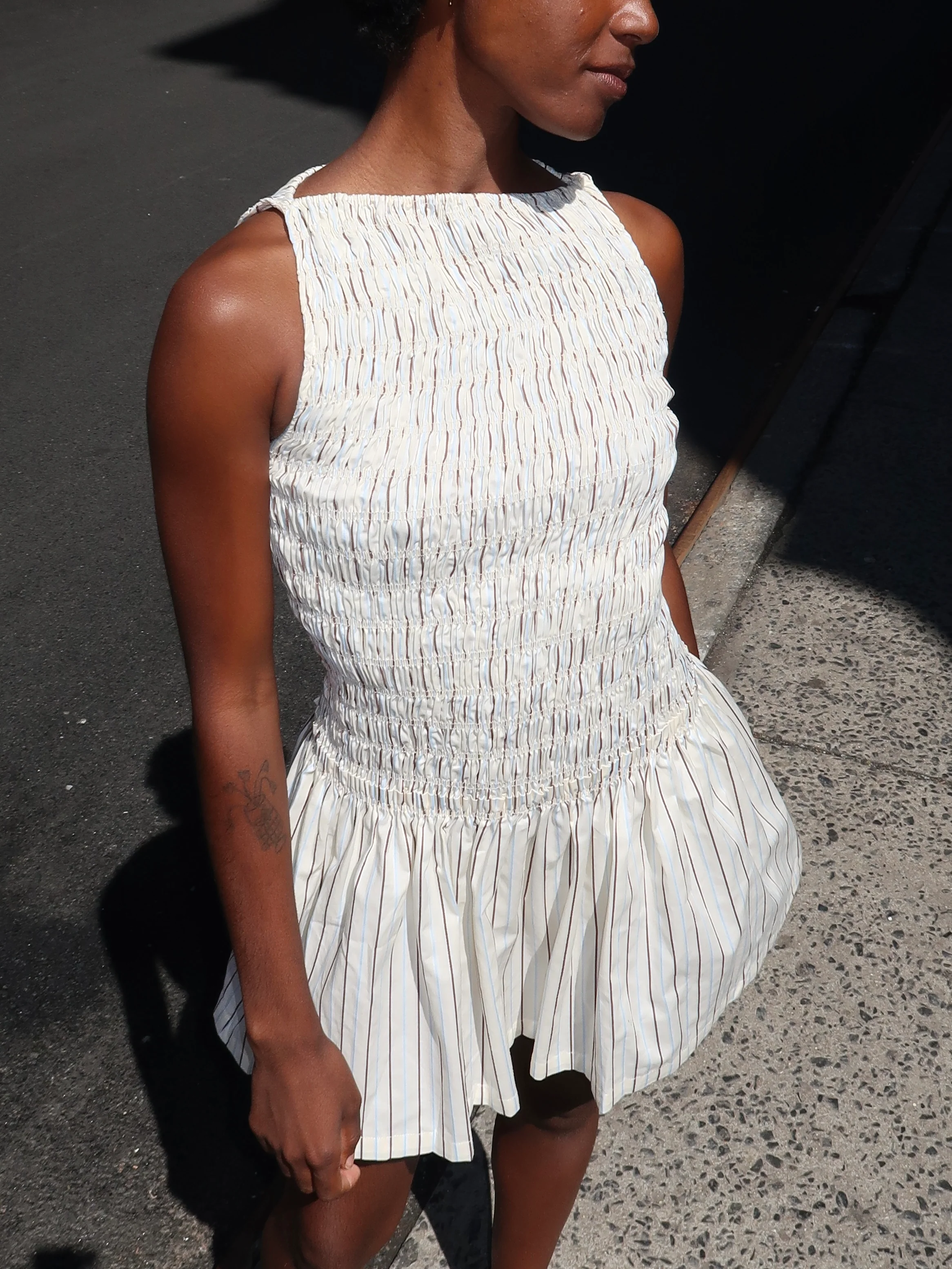 Maria Mini Dress in Fiori Stripe Lemon - Image 2