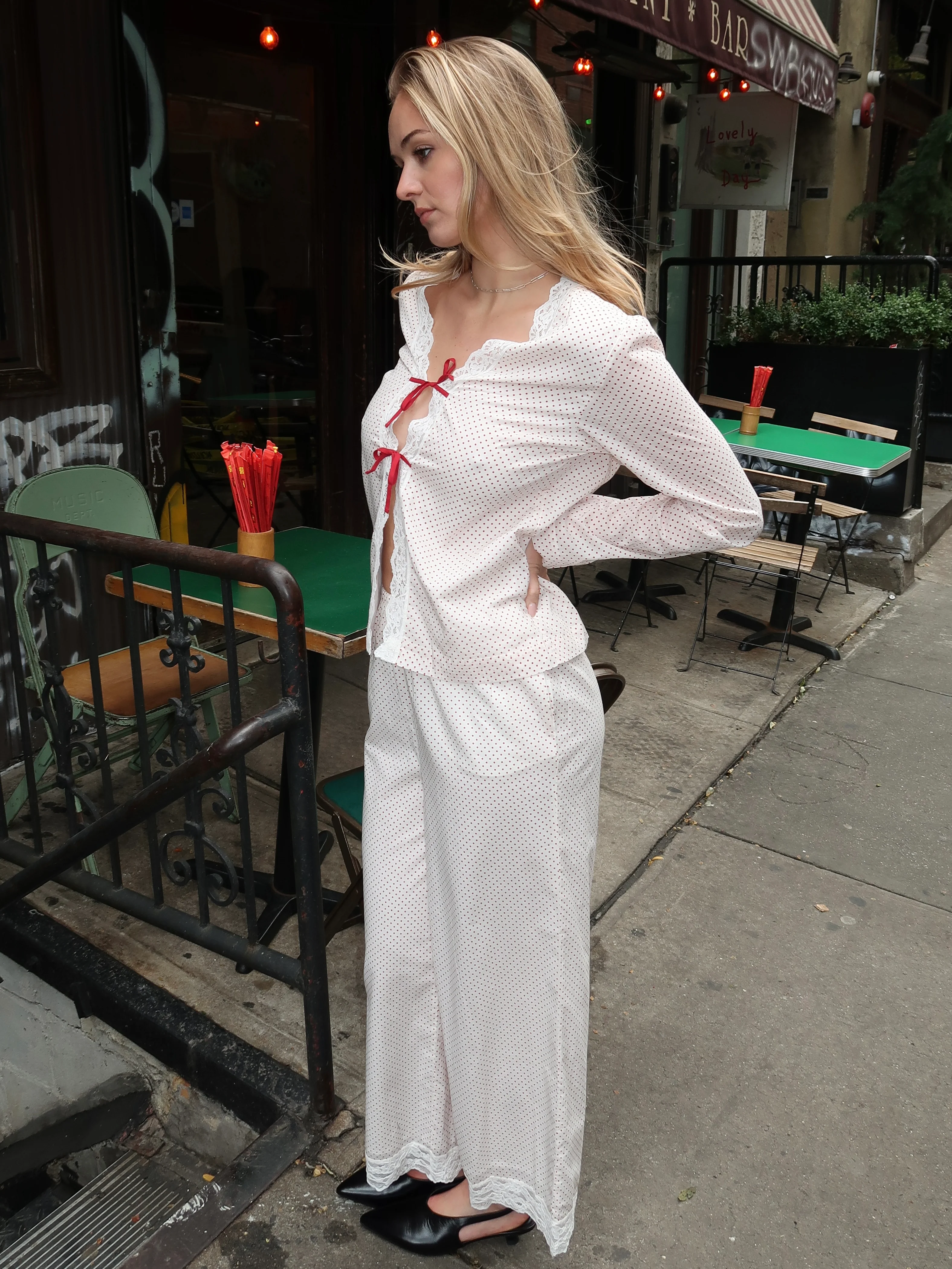 Marlowe Pant in Cream & Red Polka Dot - Image 2