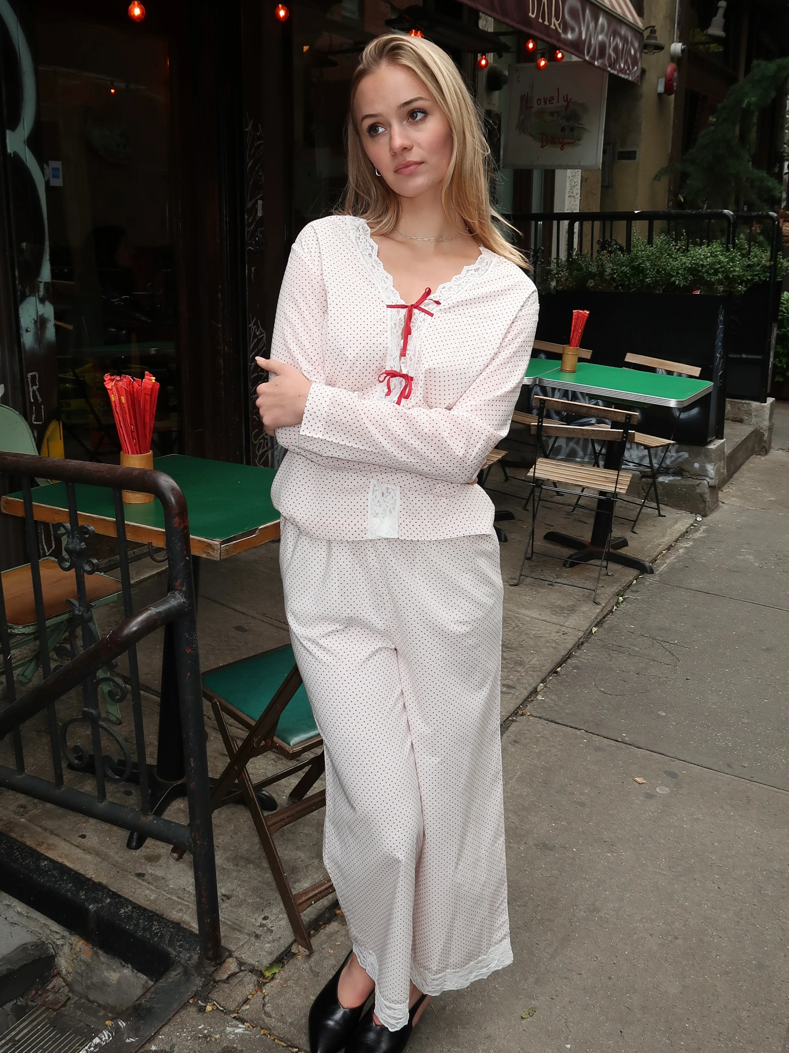 Marlowe Pant in Cream & Red Polka Dot - Image 4