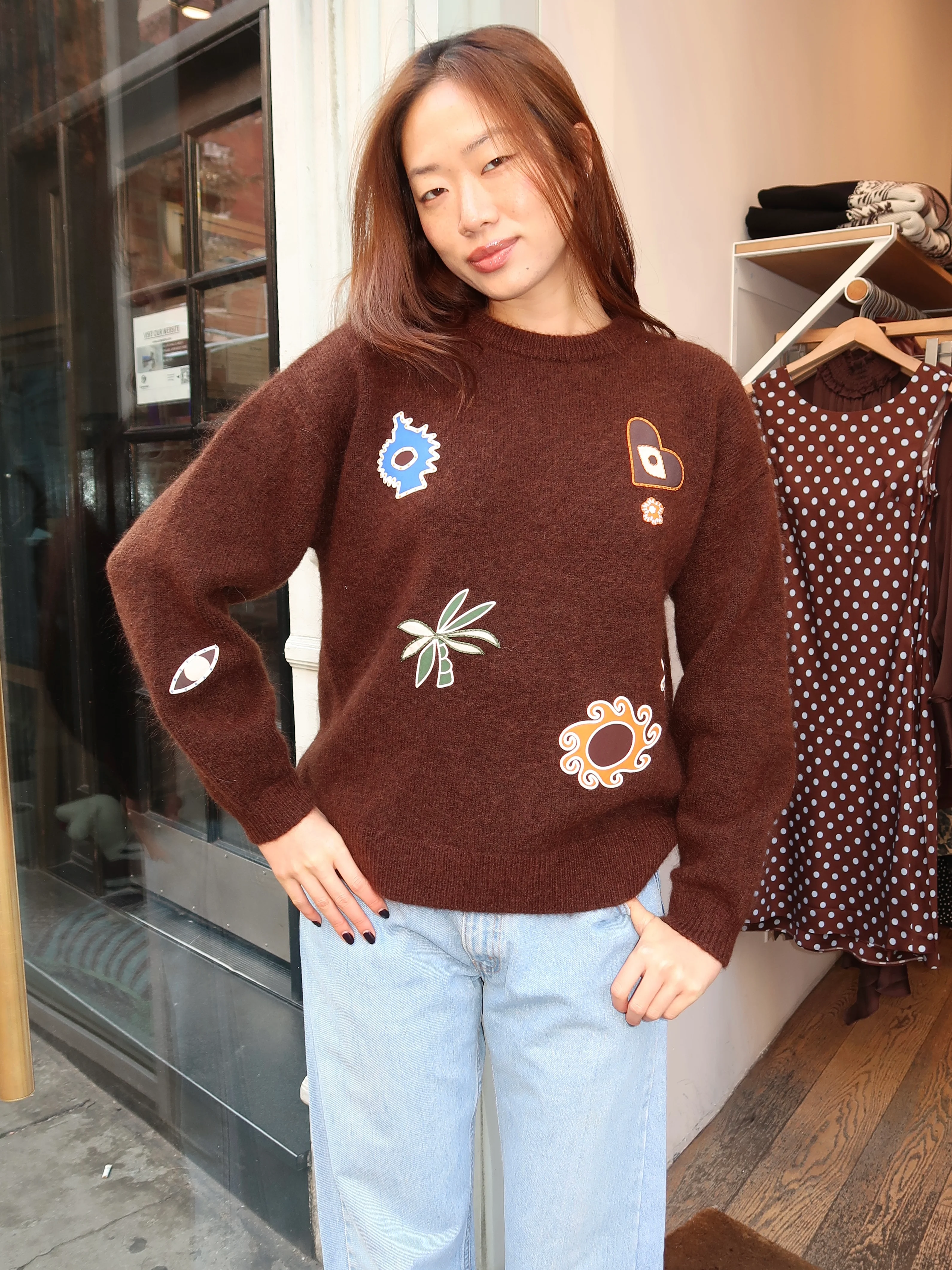 Maroc Embroidered Knit in Chocolate - Image 4