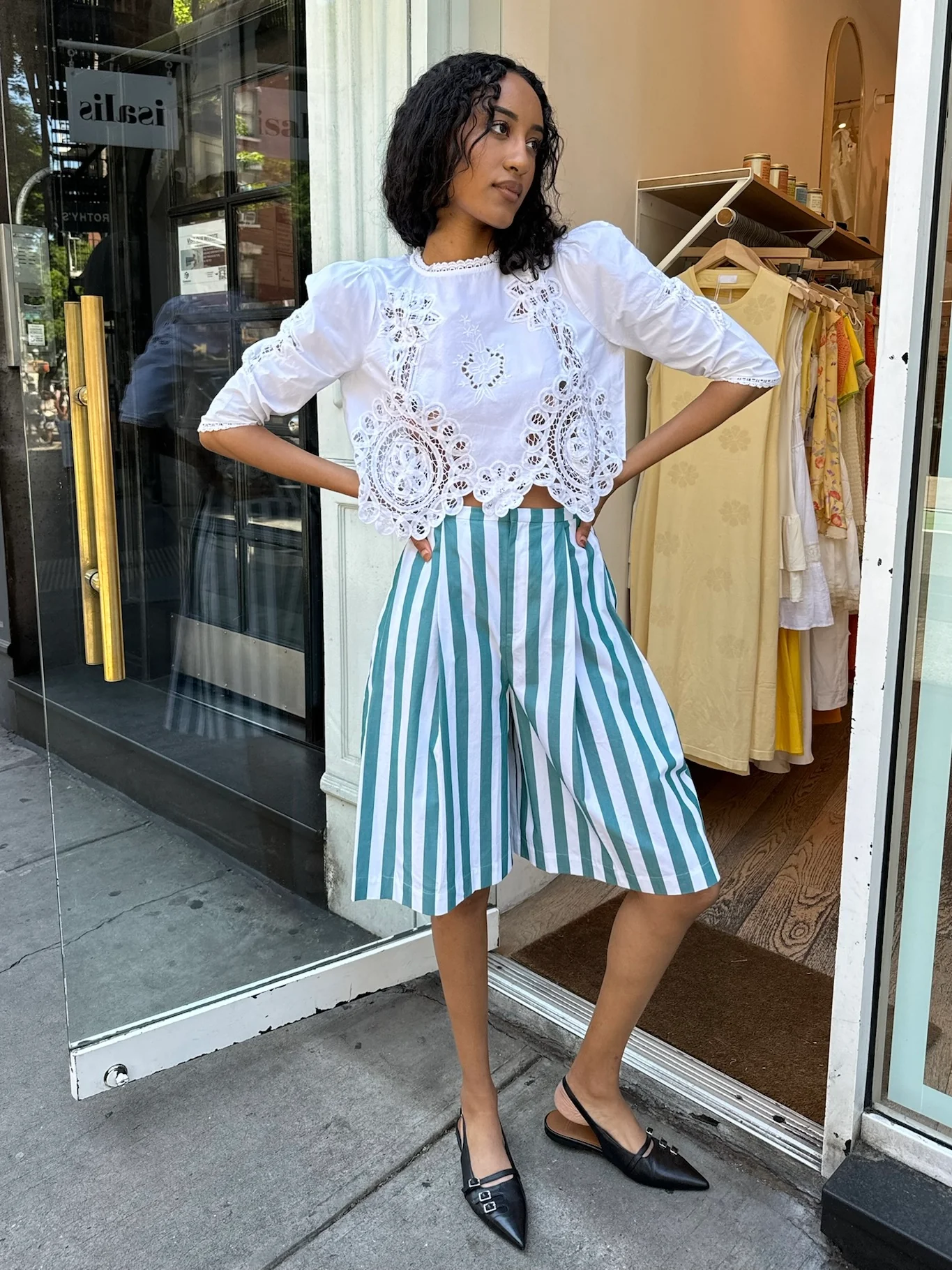 Marquese Culotte Shorts in Emerald Stripe - Image 2