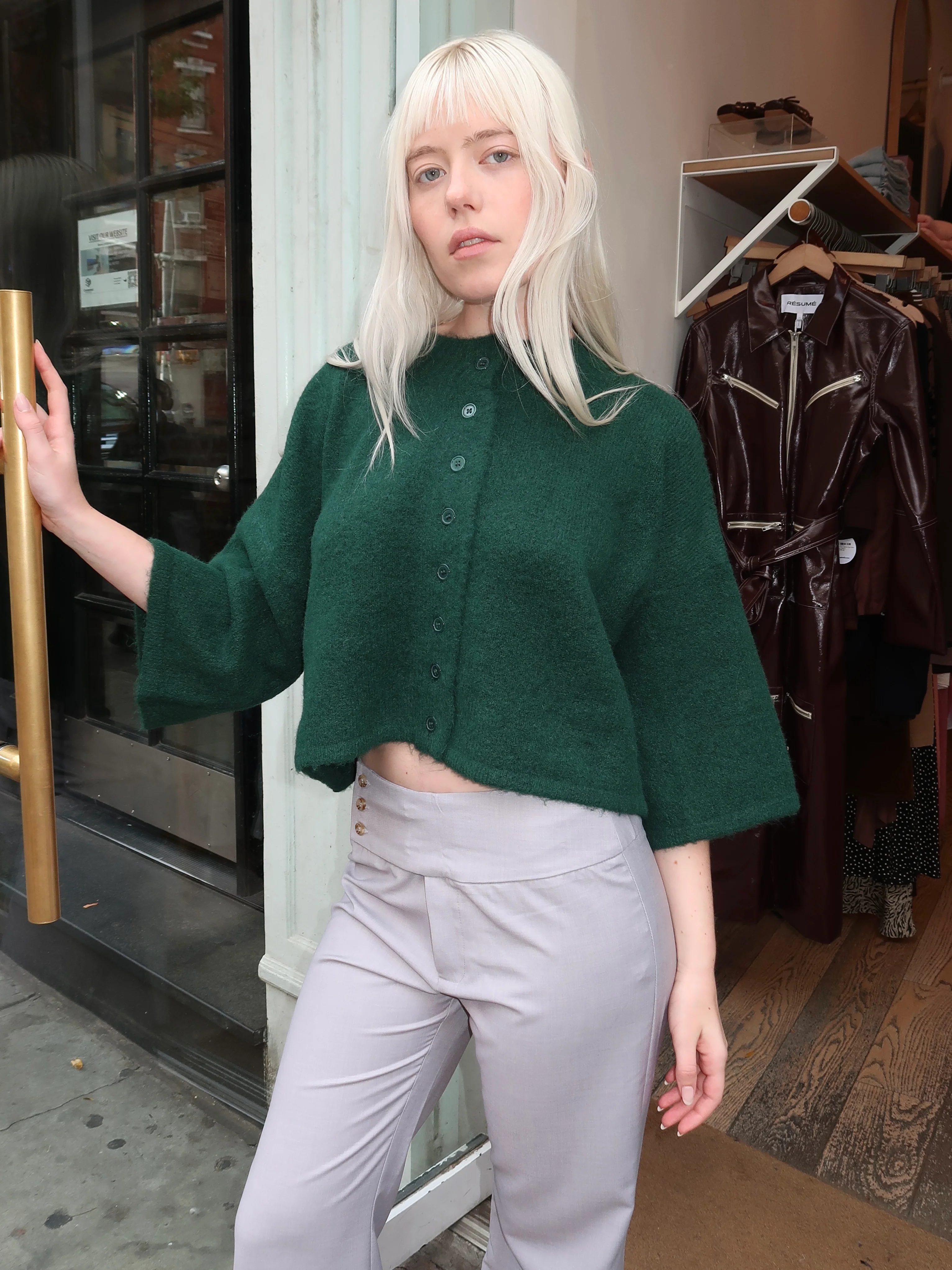 Martha Sweater Cardi in Dark Green