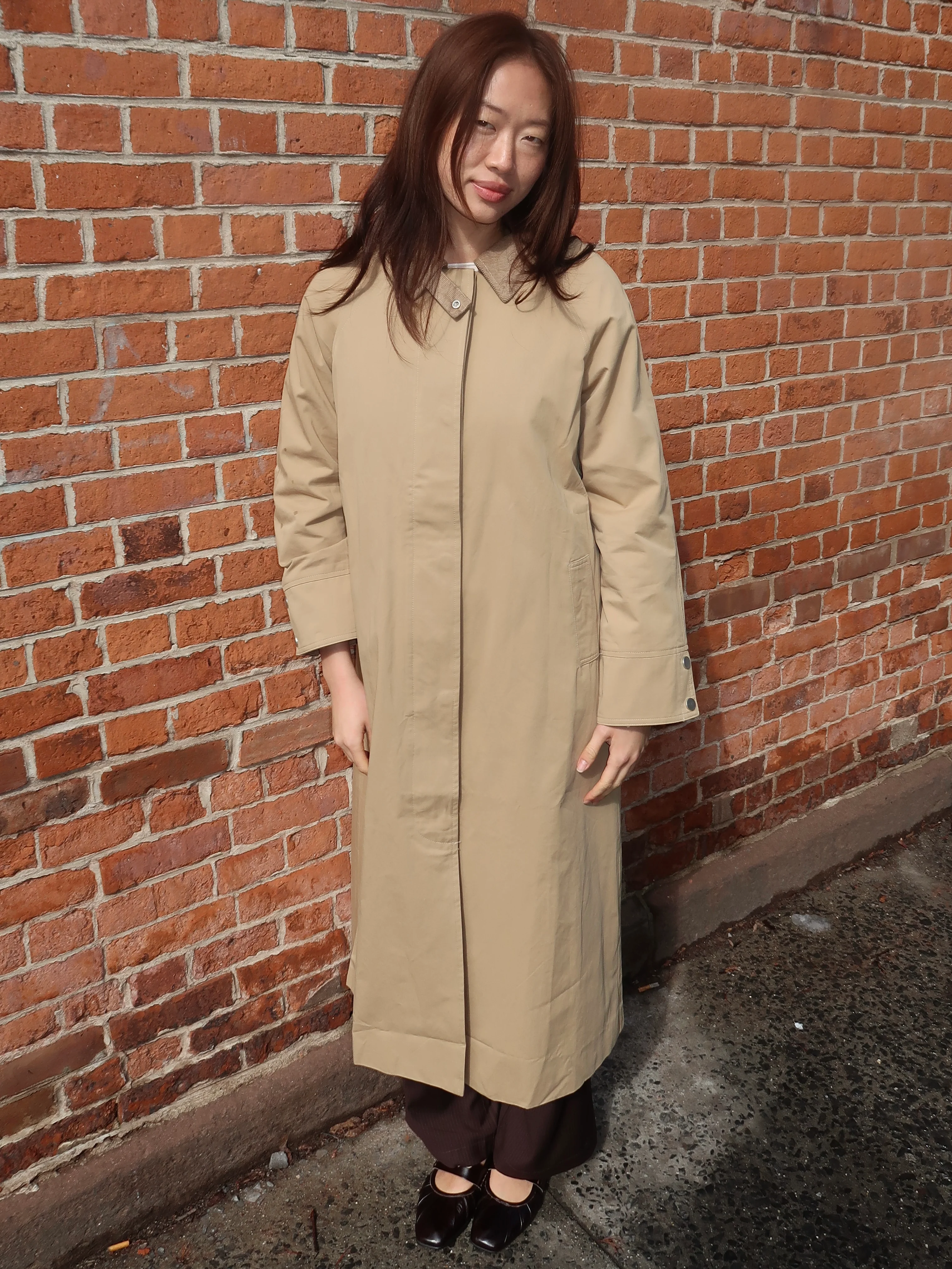 Melly Corduroy Collard Trench Coat in Khaki