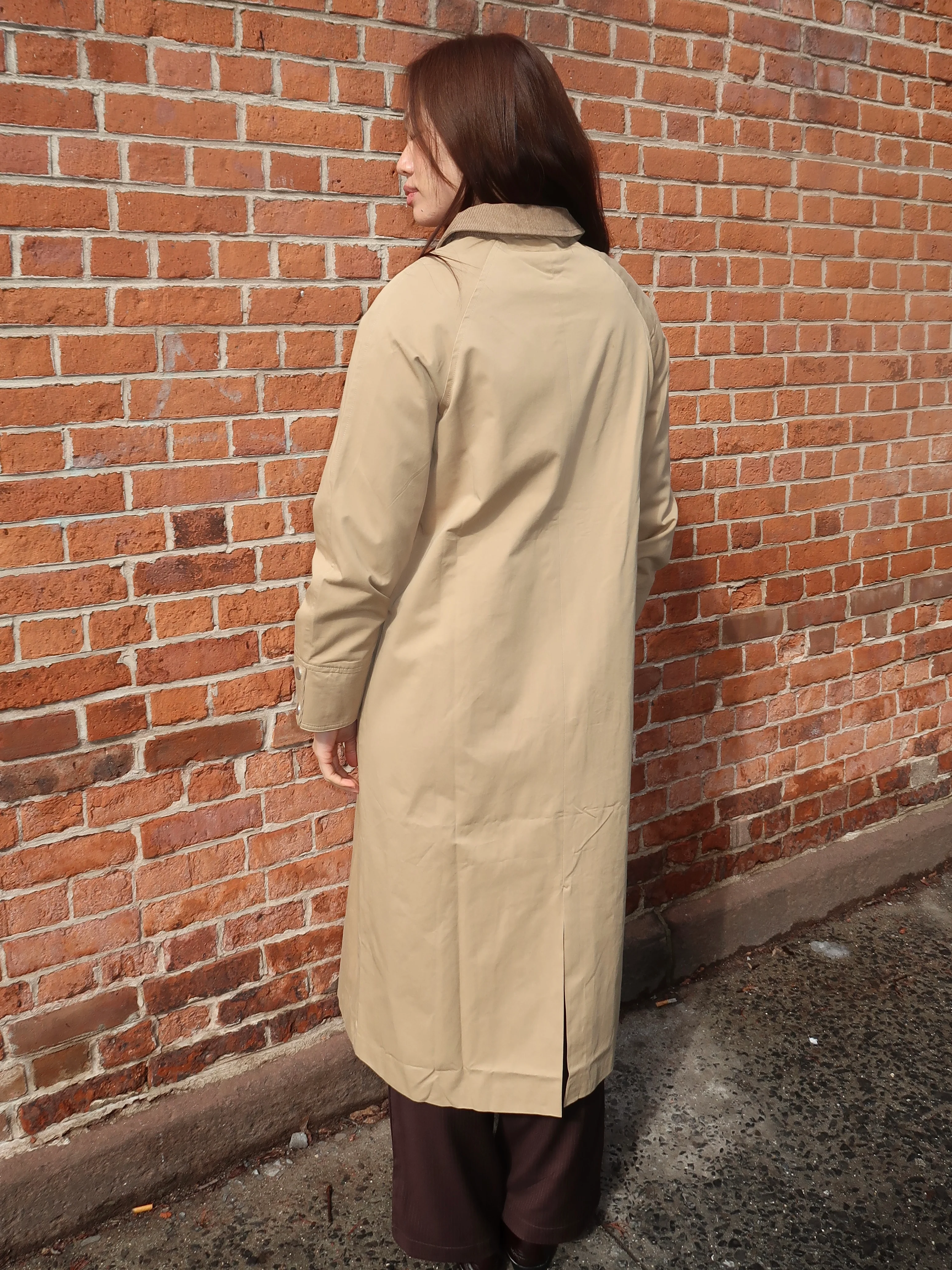 Melly Corduroy Collard Trench Coat in Khaki - Image 3