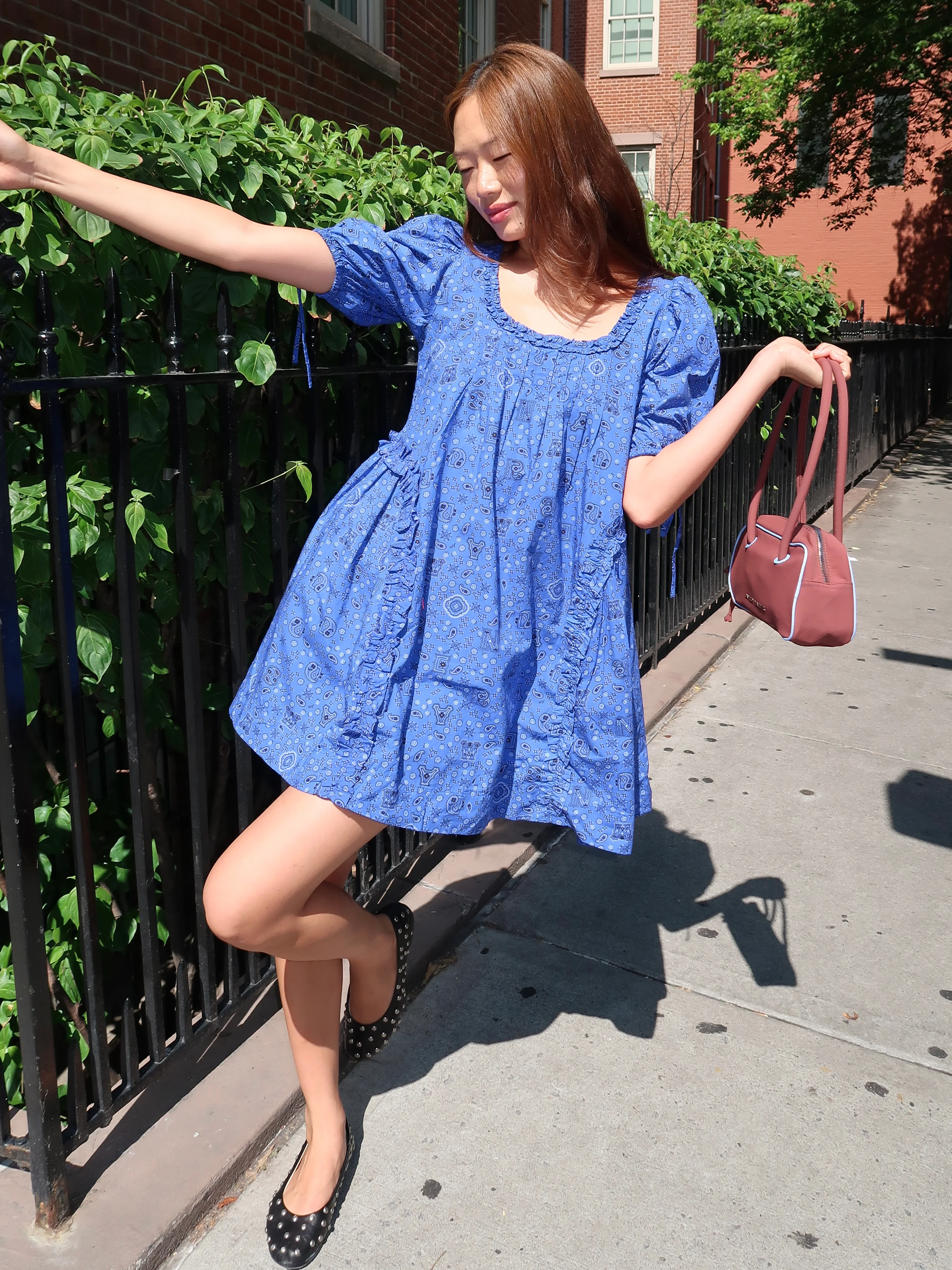 Meri Mini Dress in Blue Paisley - Image 2