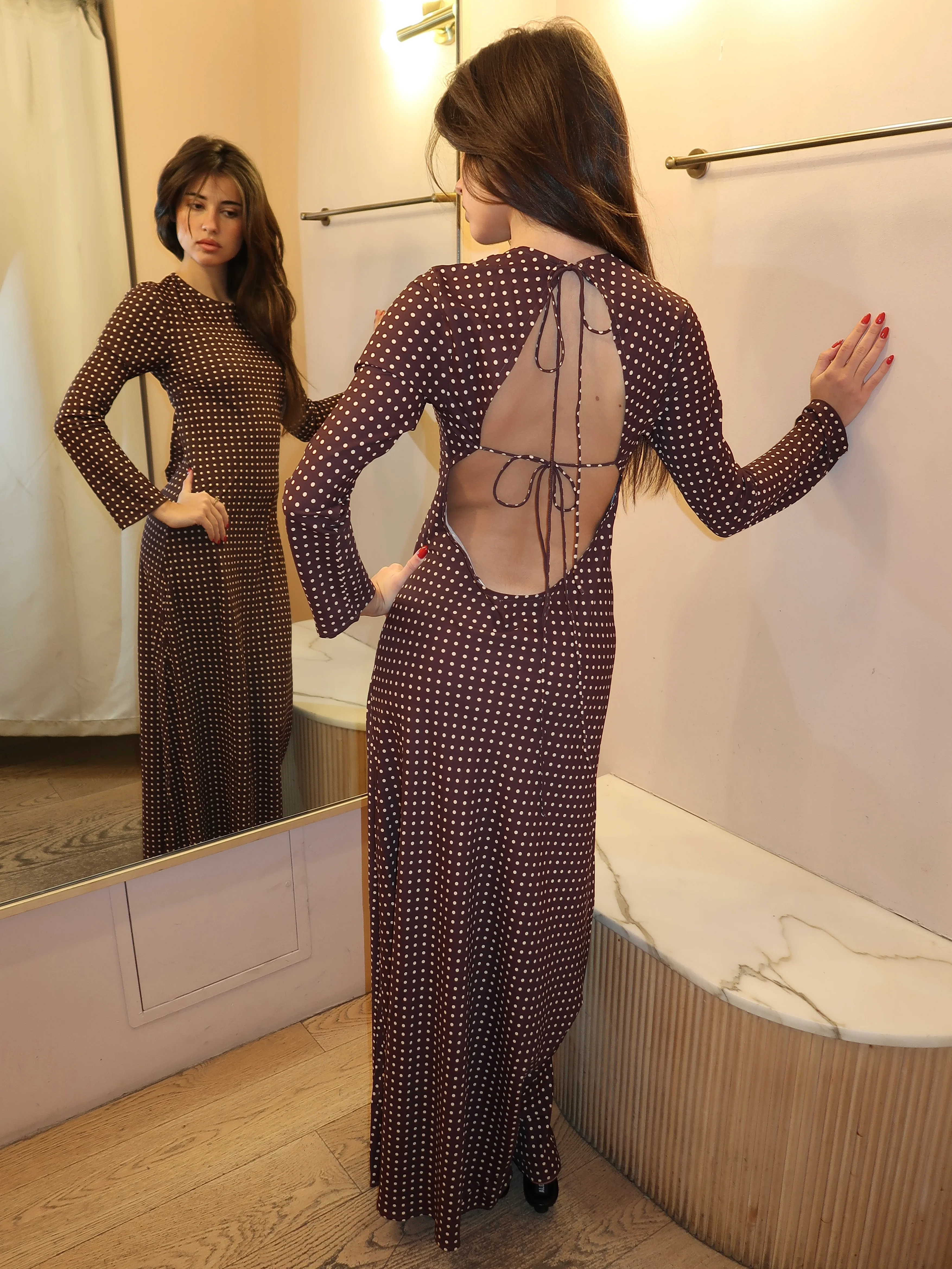 Mesa Maxi Dress in Polkadot Chocolate Plum - Image 3