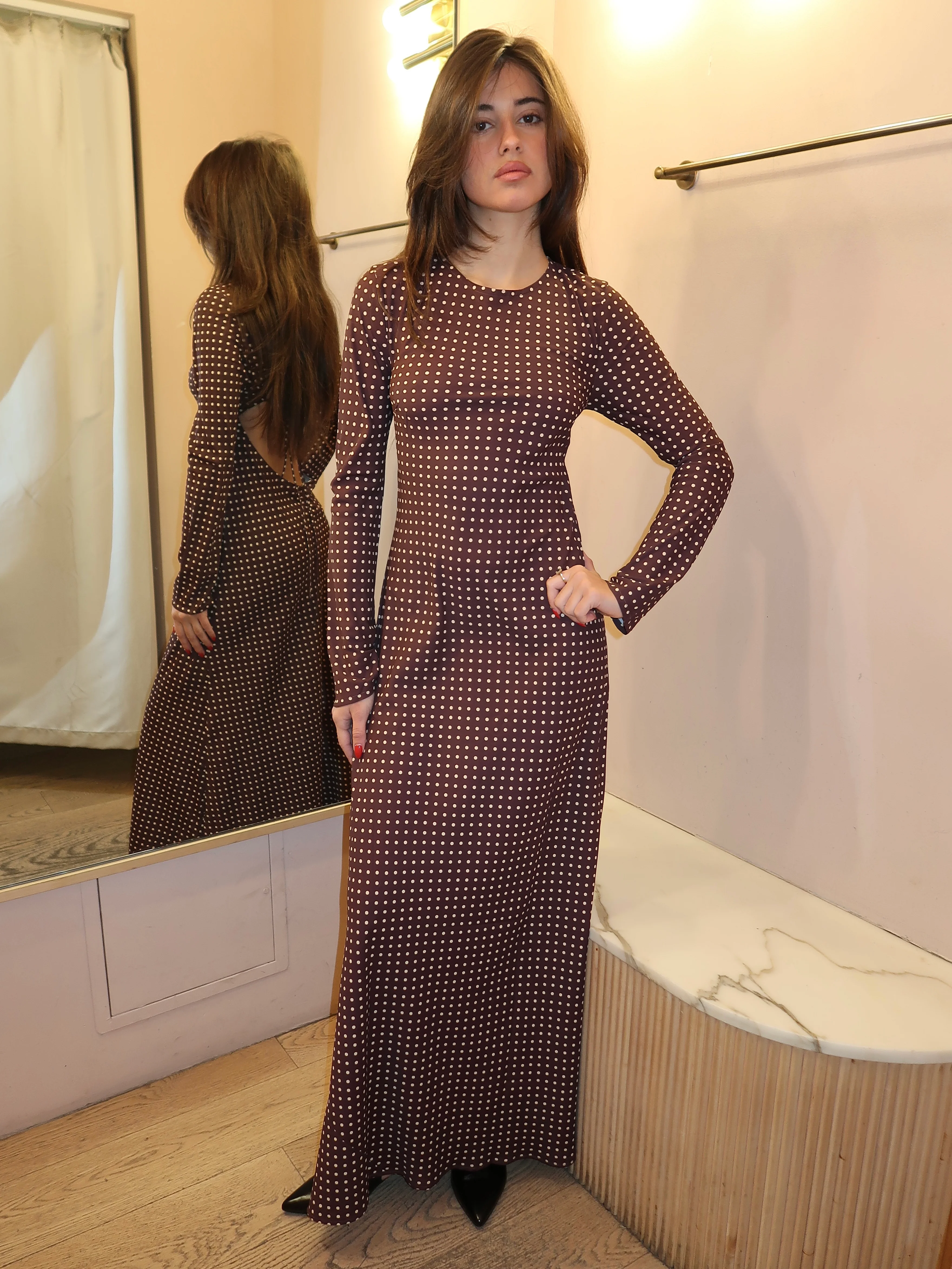 Mesa Maxi Dress in Polkadot Chocolate Plum - Image 4