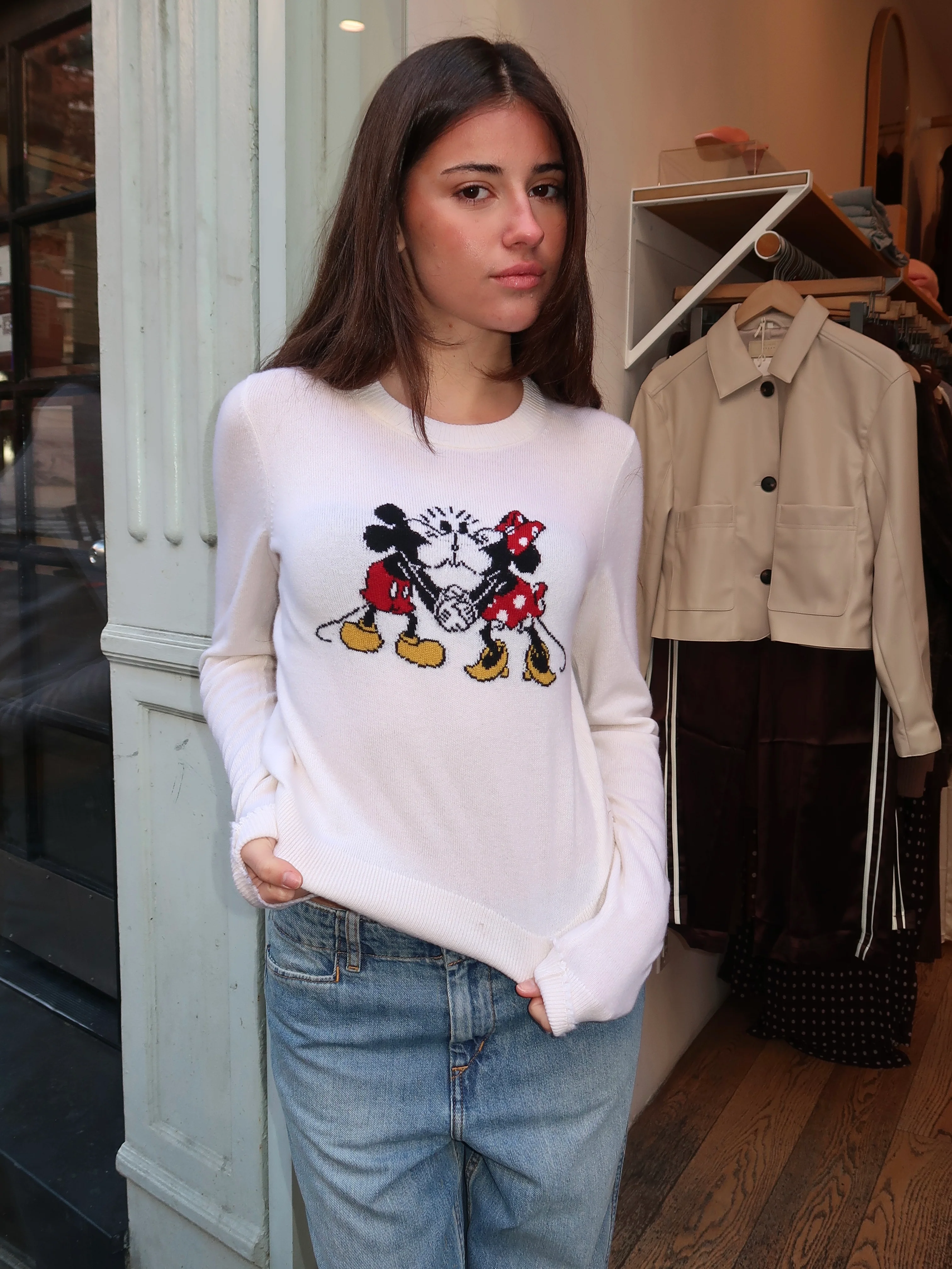 Mickey Cashmere Crewneck in Ivory Multi - Image 2