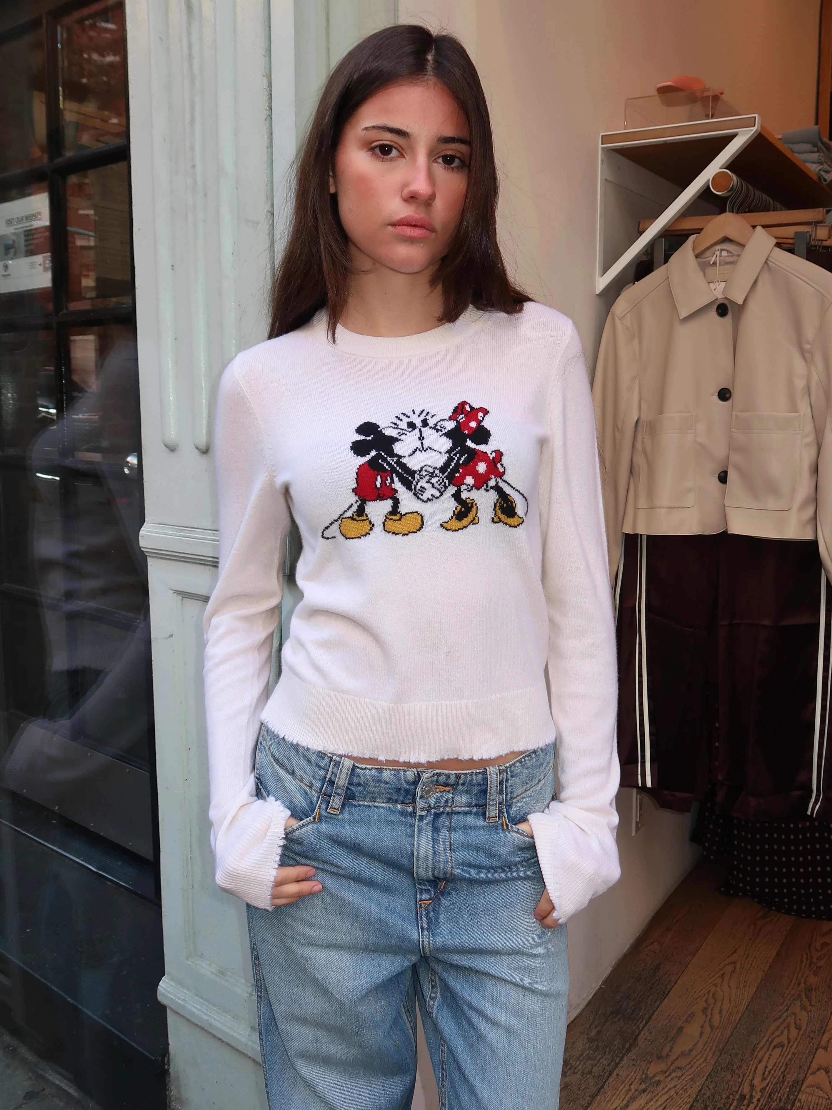Mickey Cashmere Crewneck in Ivory Multi - Image 4