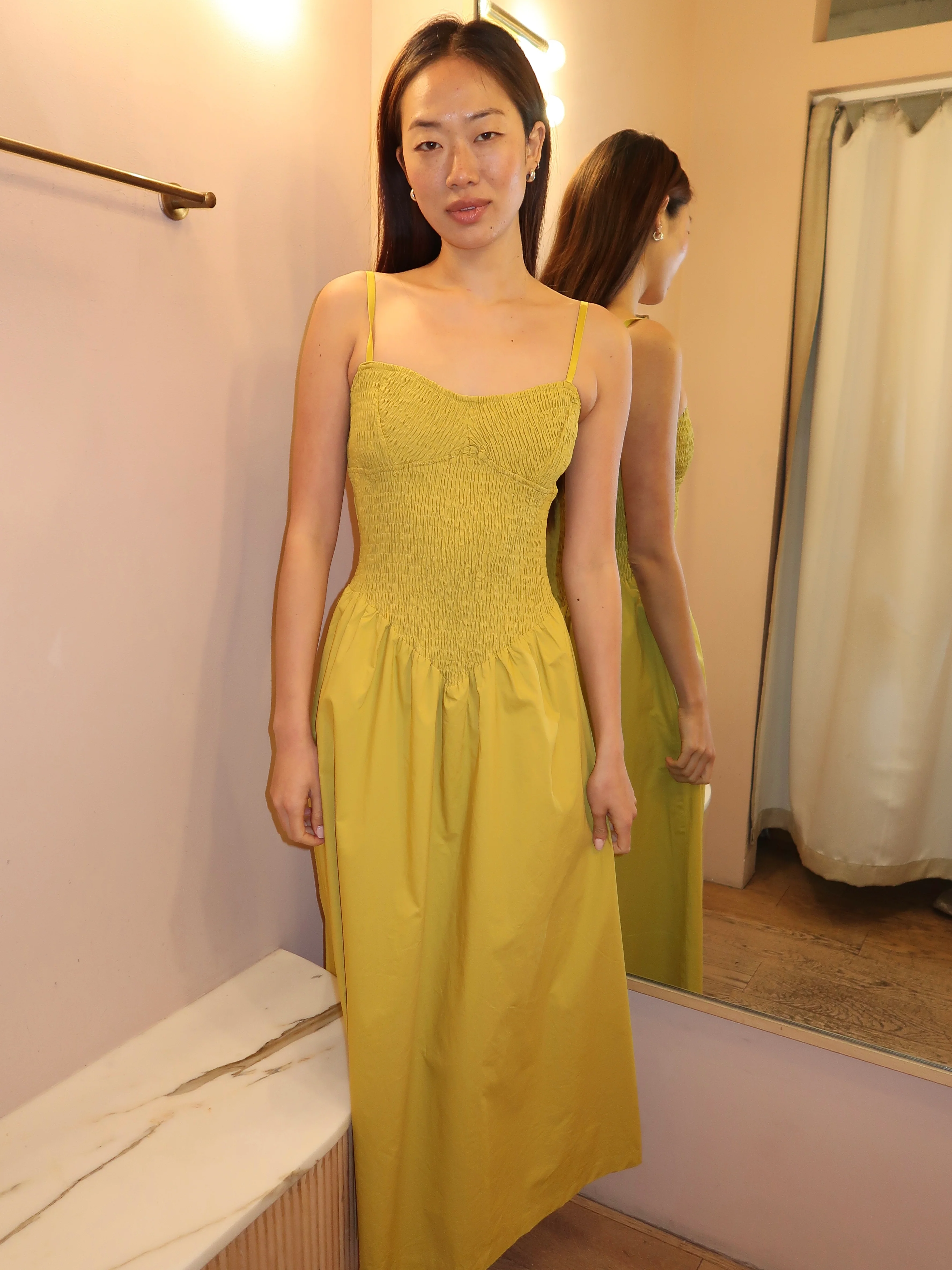 Mila Smocked Maxi Dress in Chartreuse - Image 2