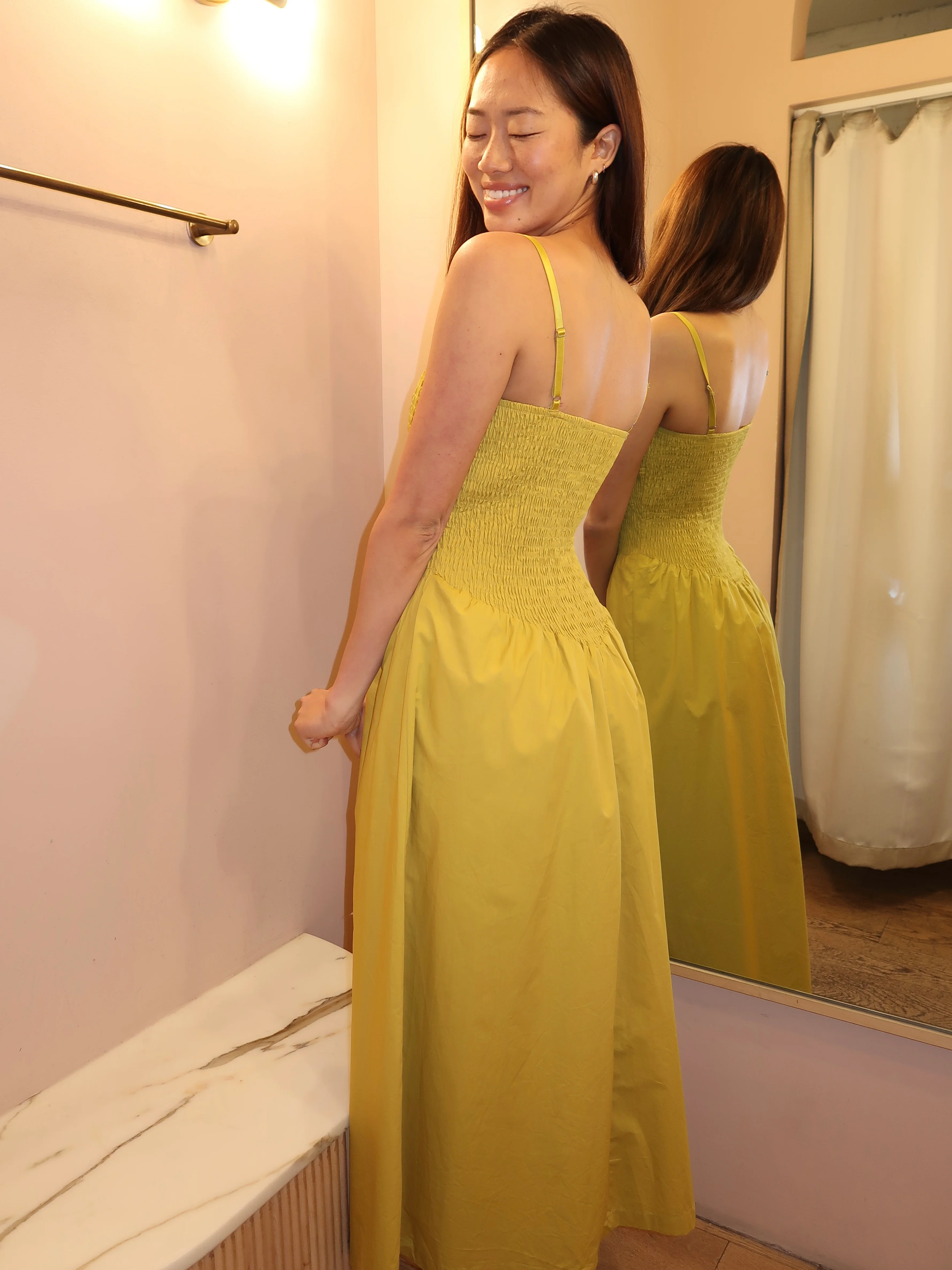 Mila Smocked Maxi Dress in Chartreuse - Image 3