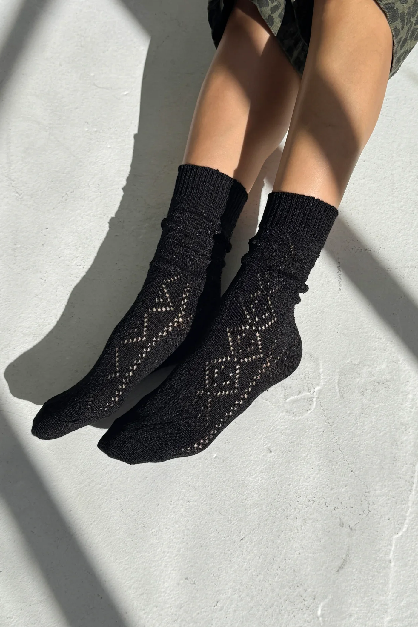 Modal Eyelet Socks in Jet Black - Image 2