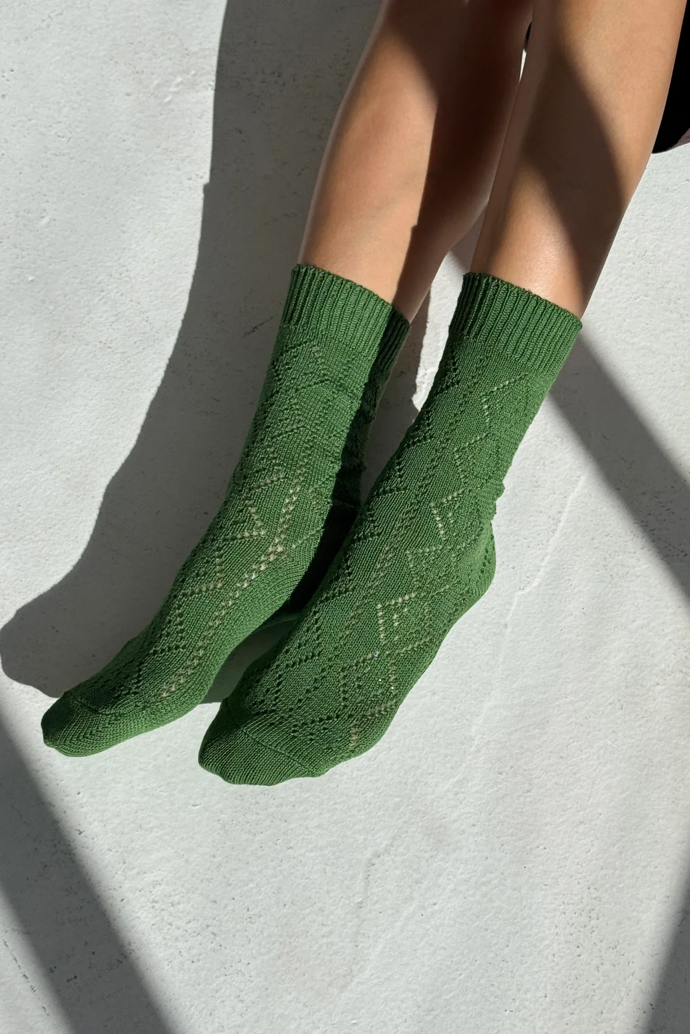 Modal Eyelet Socks in Palm Green - Image 2