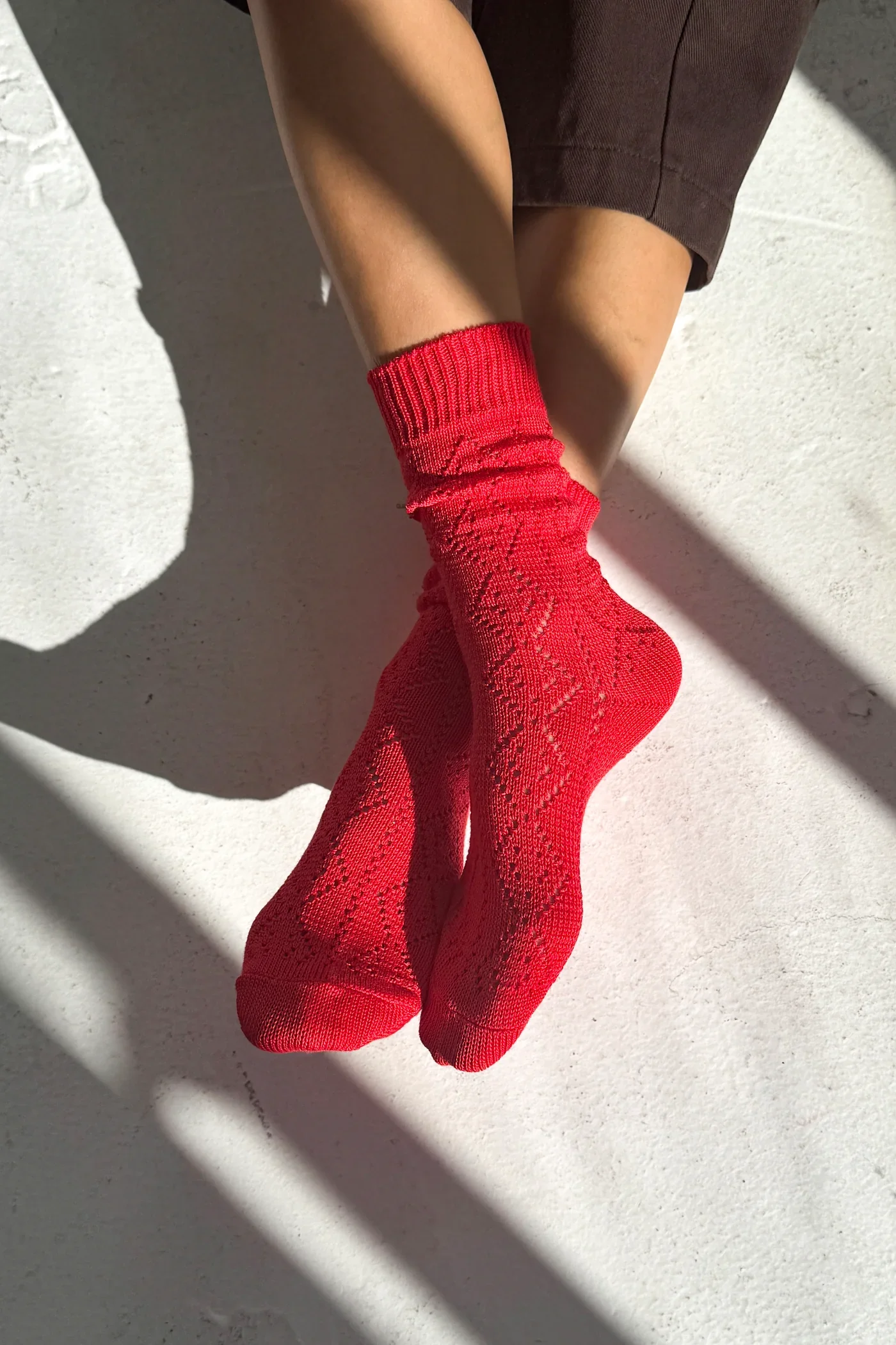 Modal Eyelet Socks in Poppy Red - Image 2