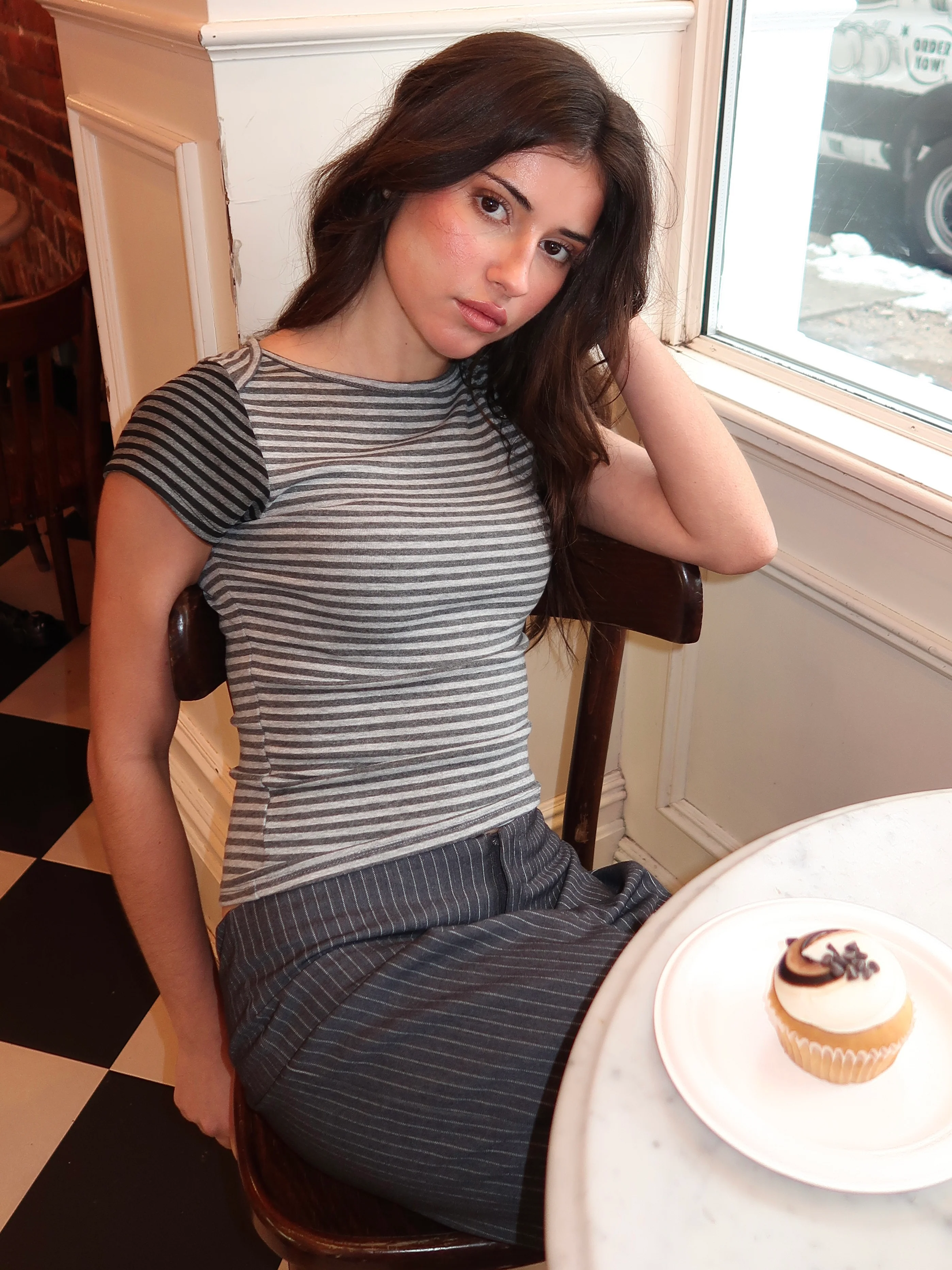 Muna Tee in Grey Stripe