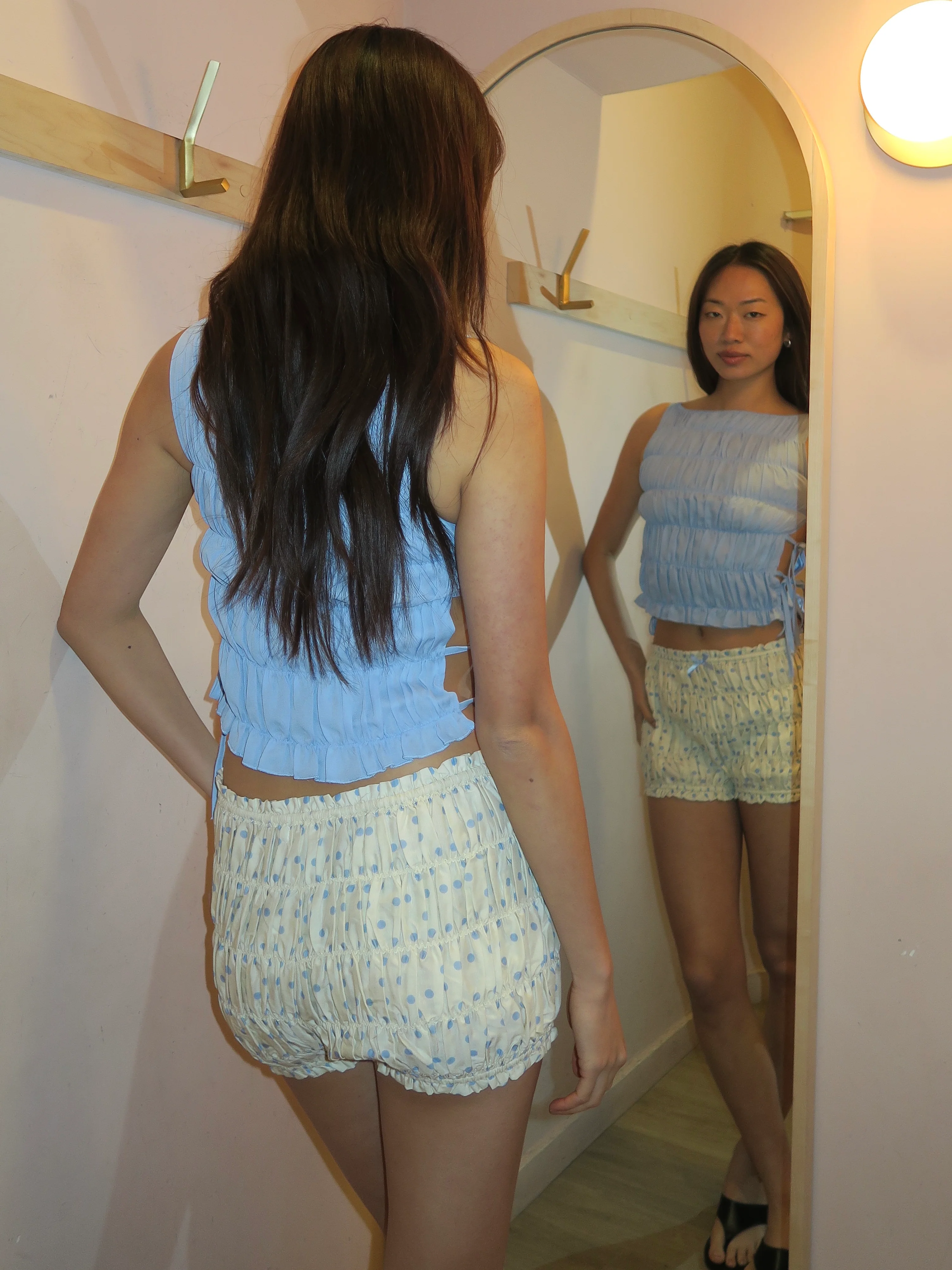 Natalia Bloomer Shorts in Ivory Blue Polka Dot - Image 3