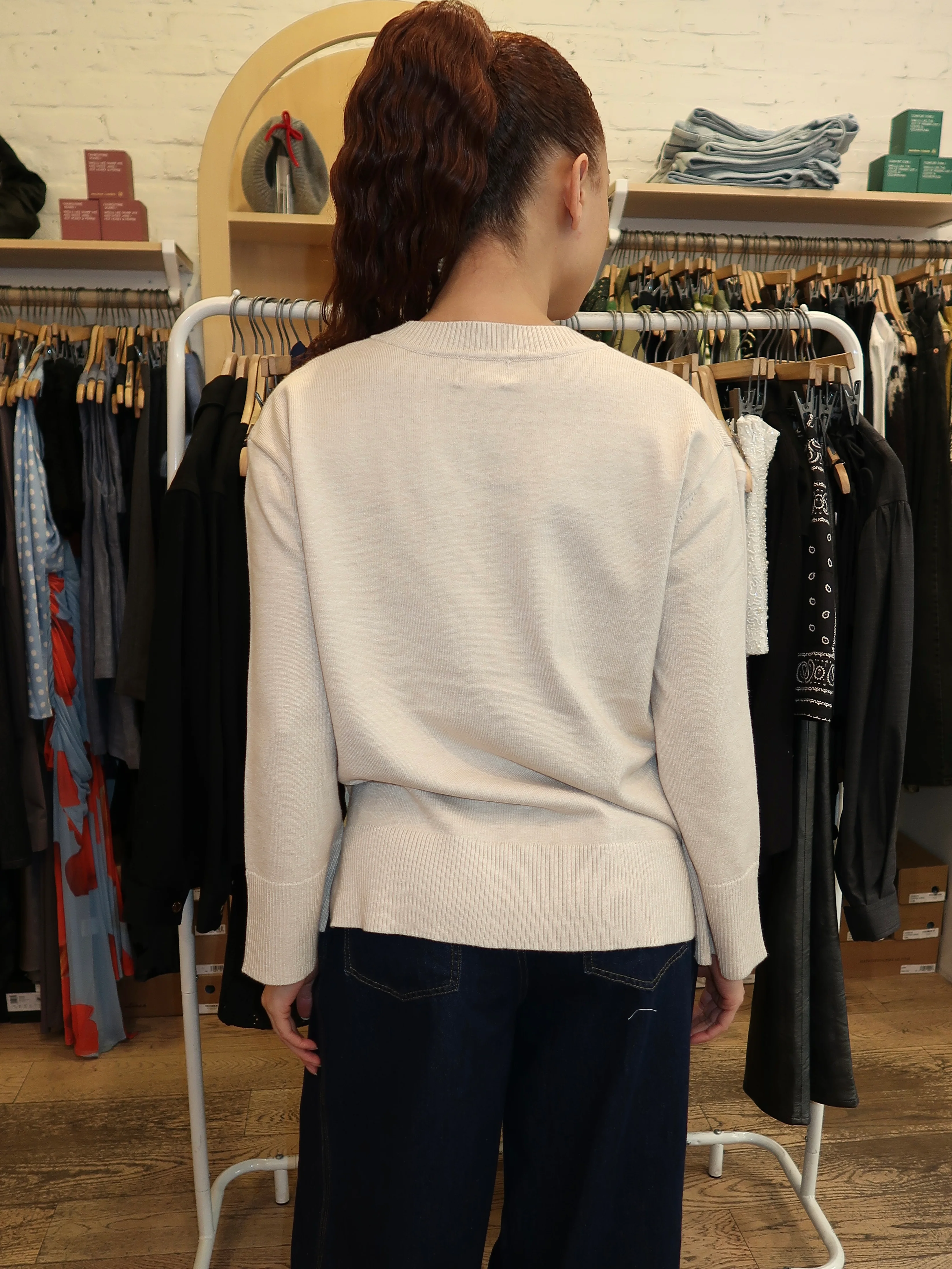 Navato V Neck Sweater in Beige - Image 3