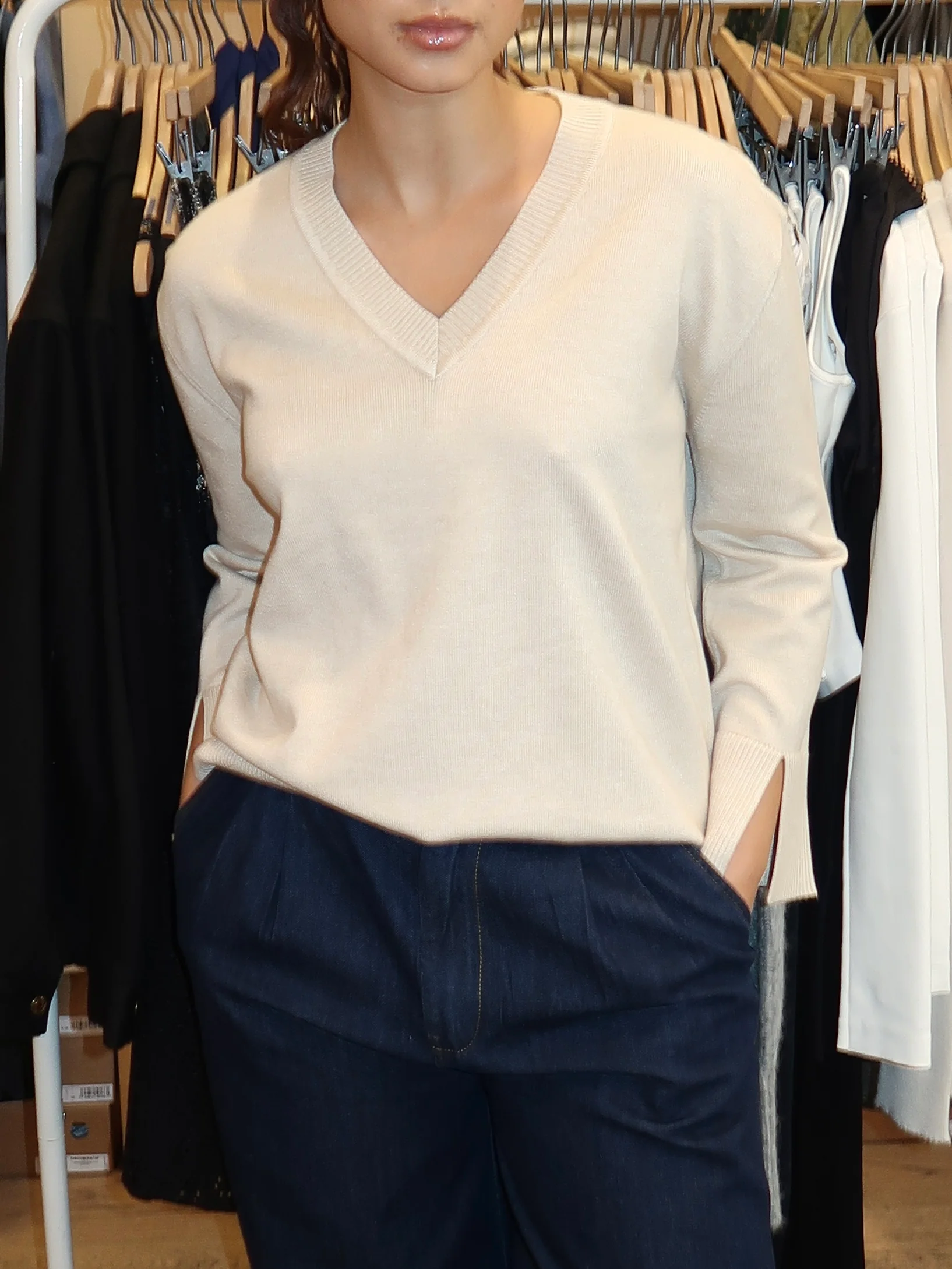 Navato V Neck Sweater in Beige - Image 4