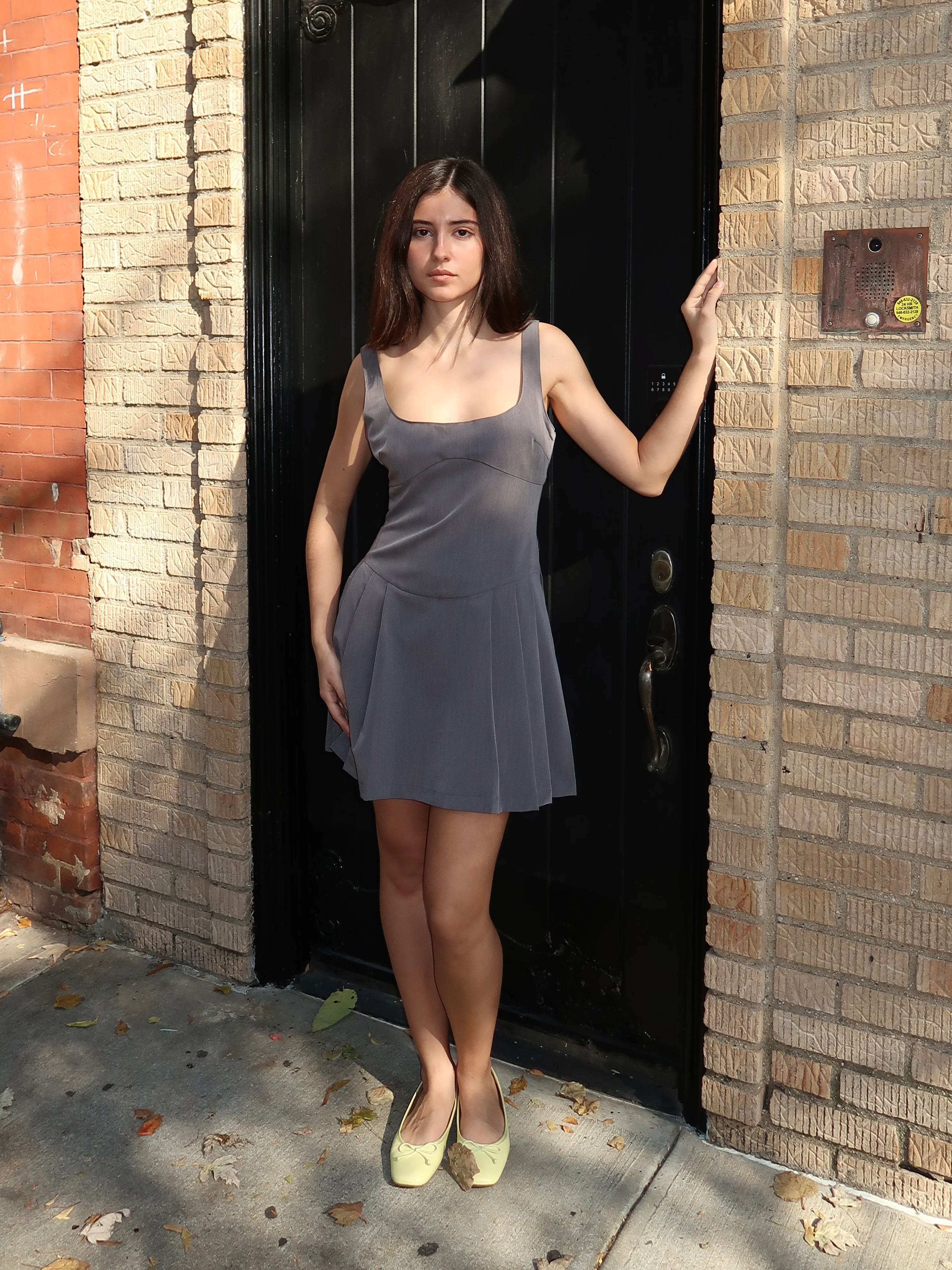 Nichols Pleated Mini Dress in Grey - Image 2