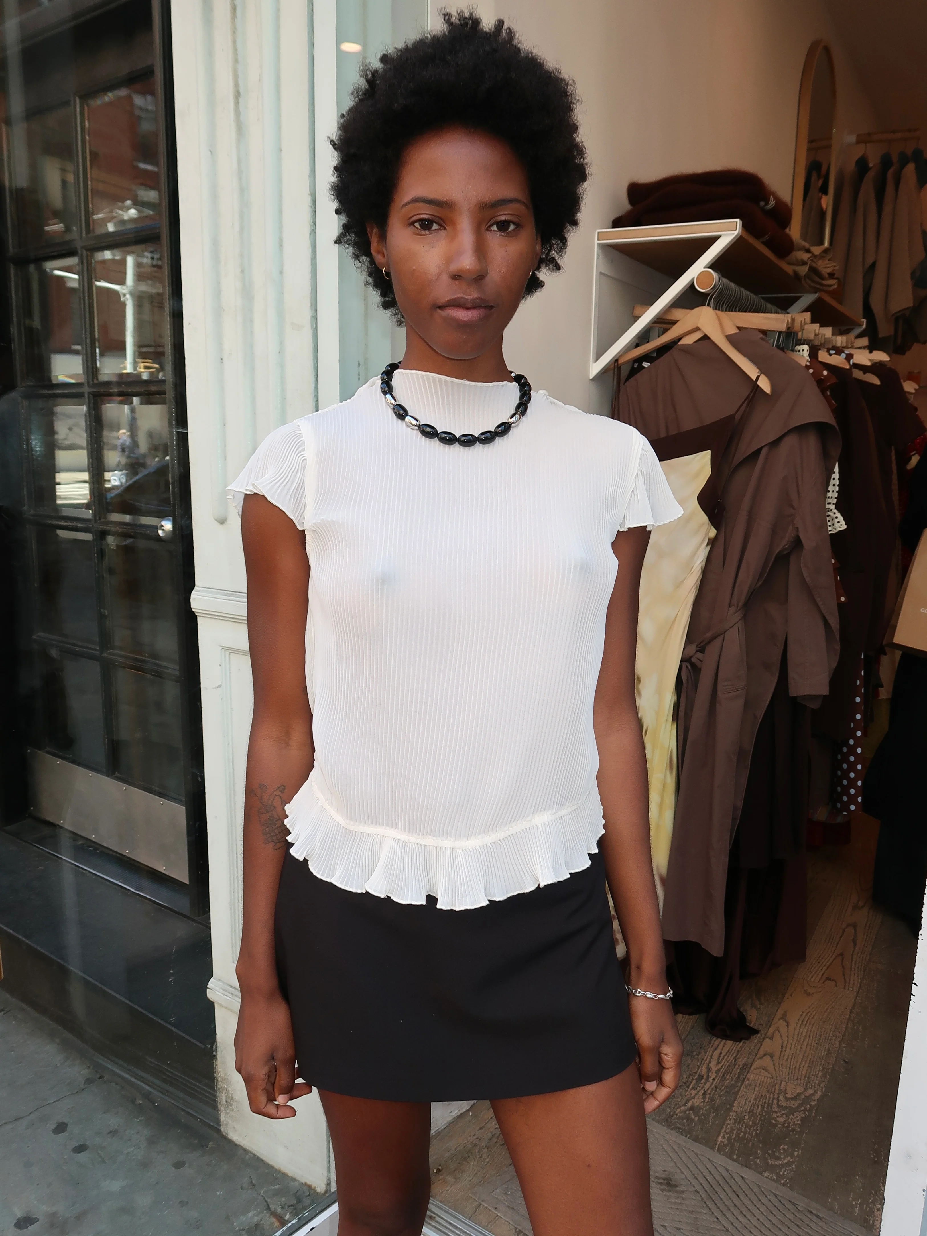 Nixon Sheer Plisse Top in Ivory