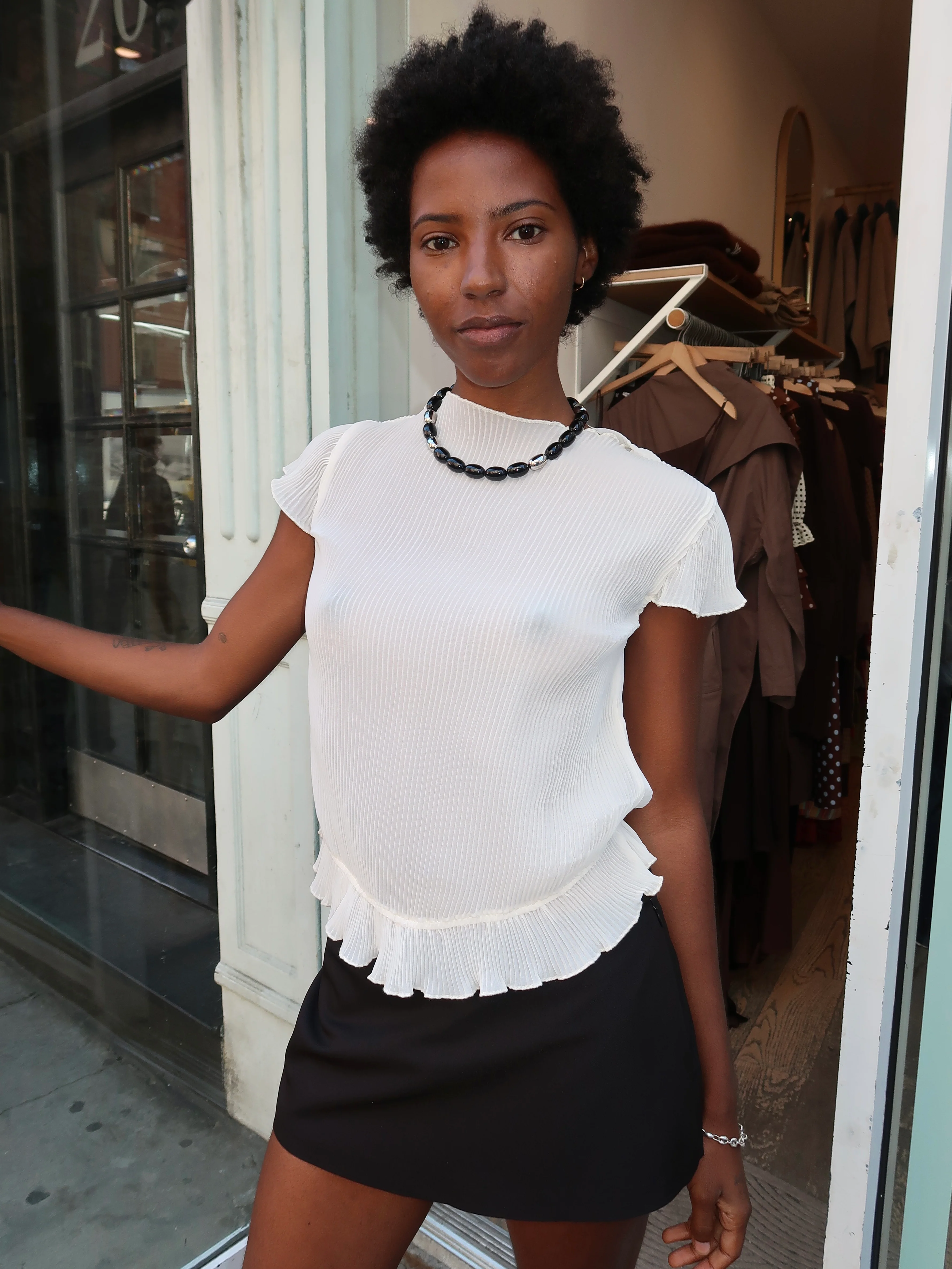 Nixon Sheer Plisse Top in Ivory - Image 2