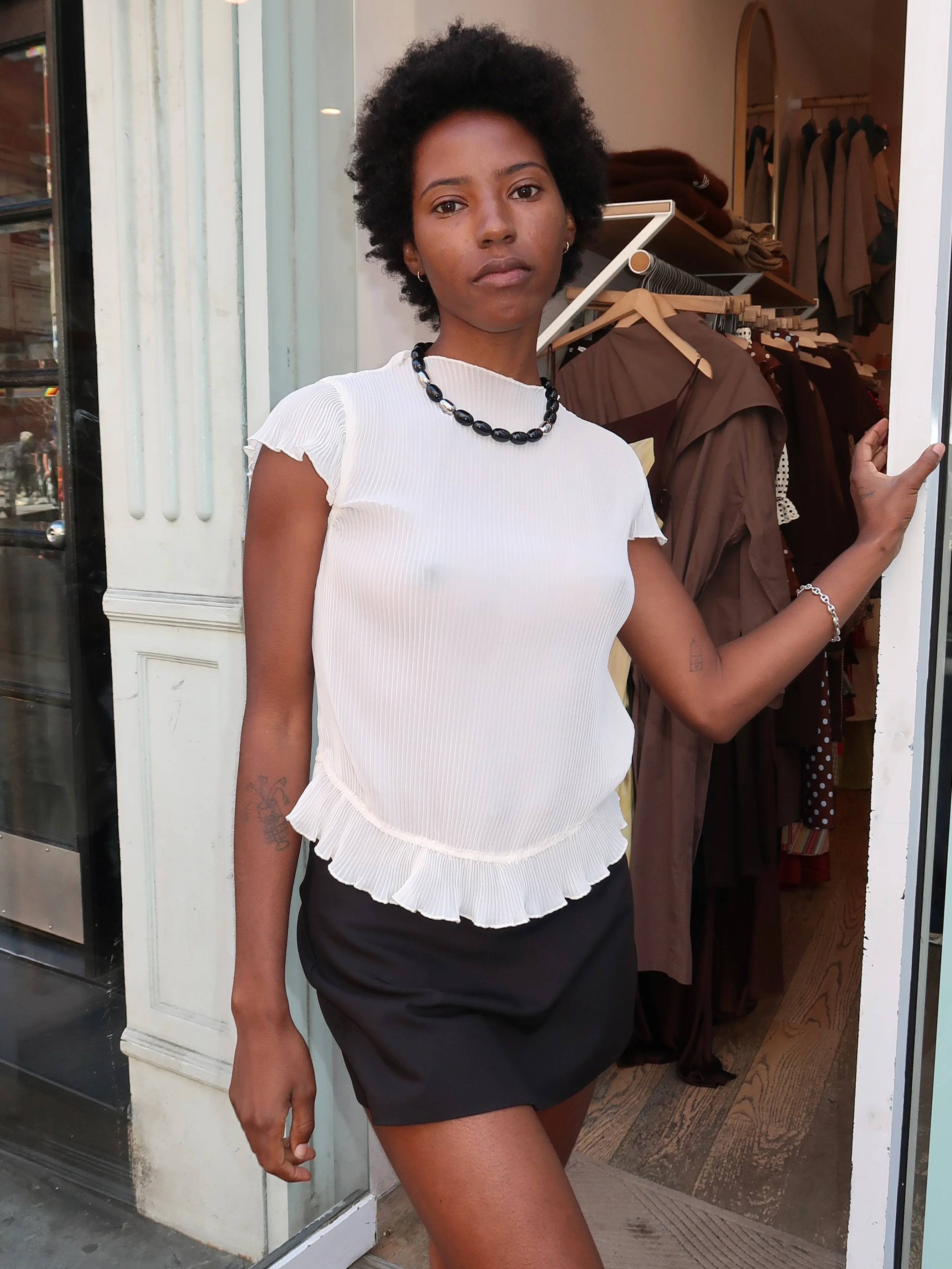 Nixon Sheer Plisse Top in Ivory - Image 4