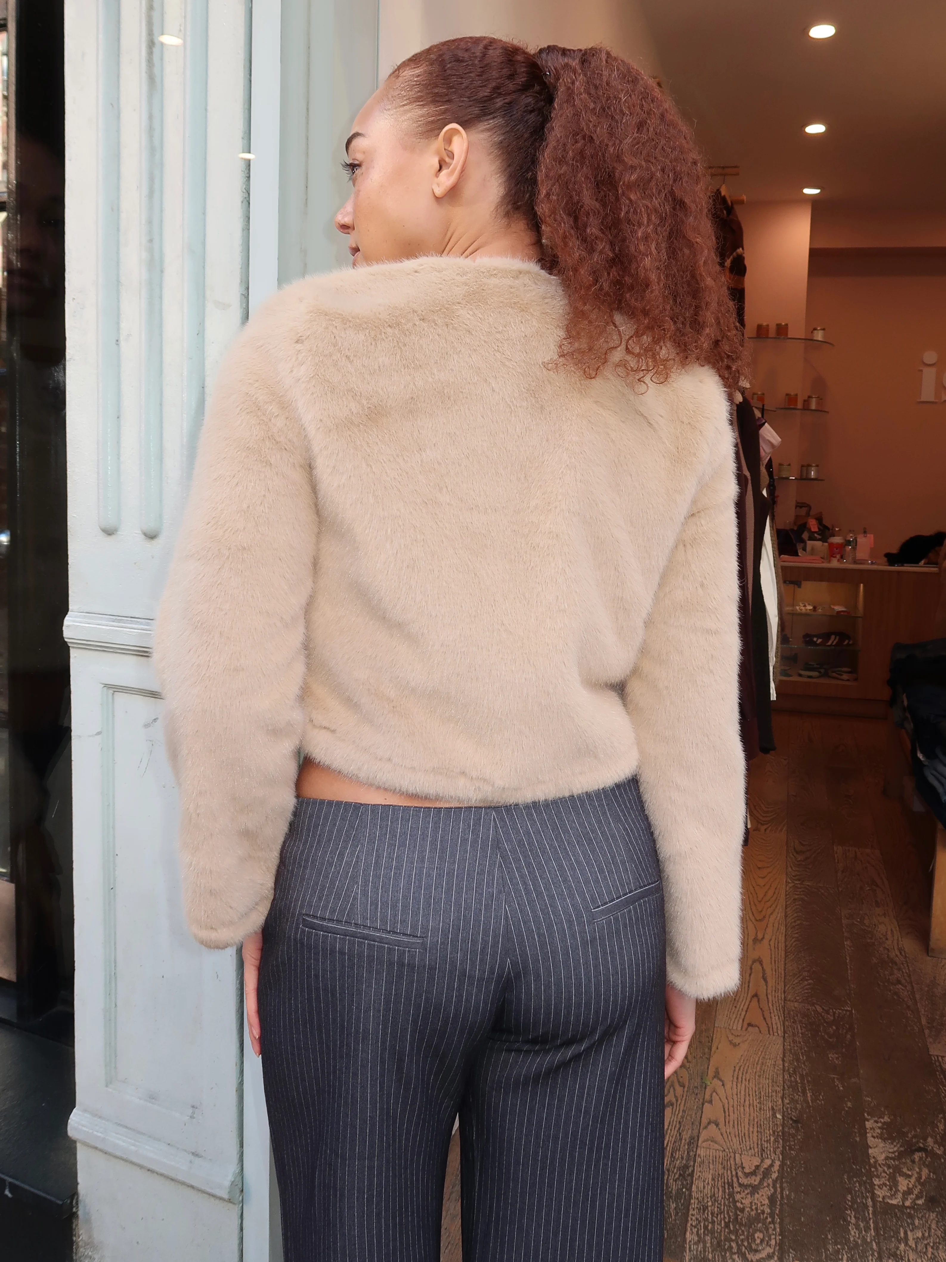 Odelia Jacket in Fur Light Khaki - Image 3