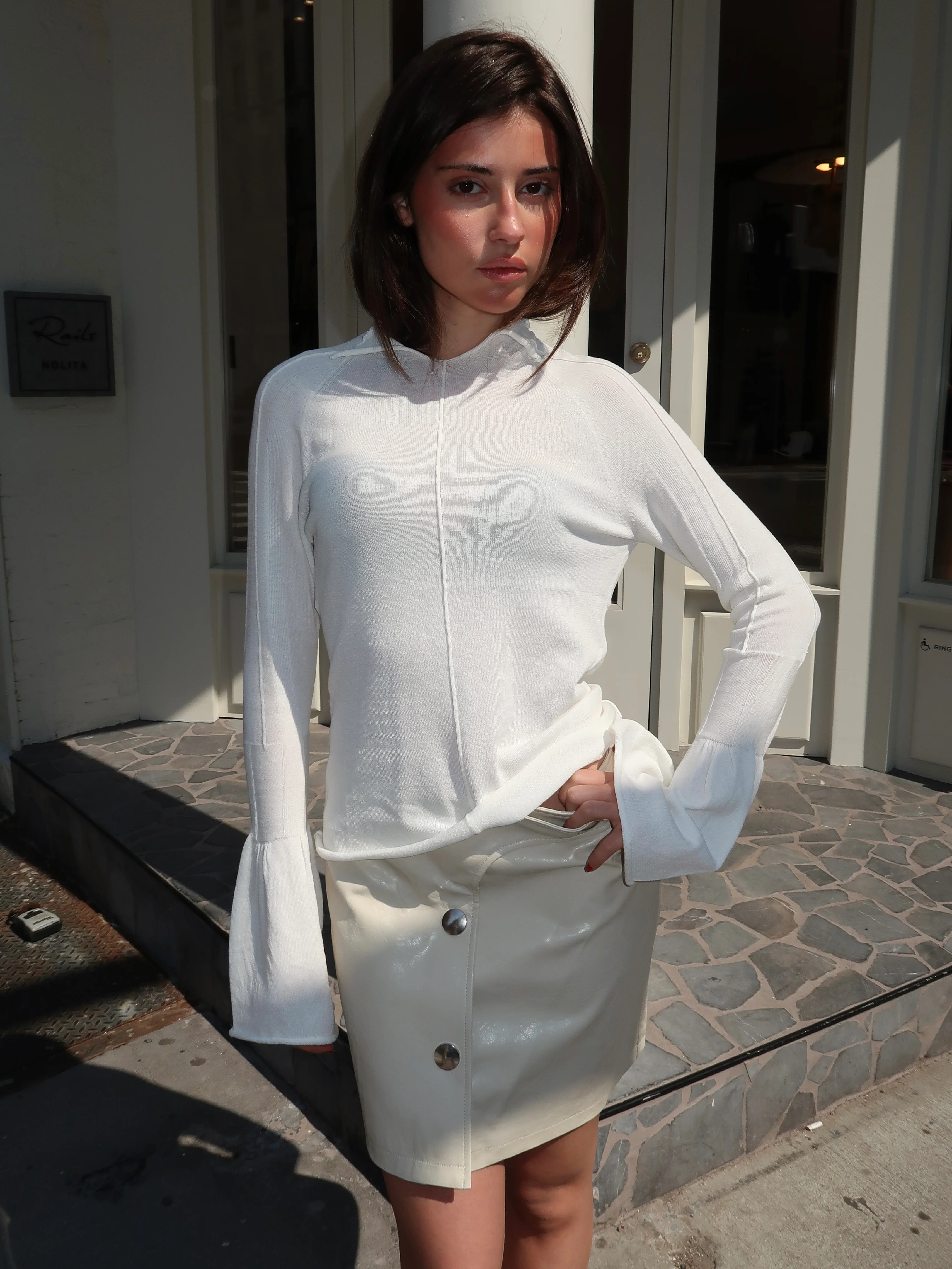 Odine Ecru Knitted Long Knitted Top - Image 4