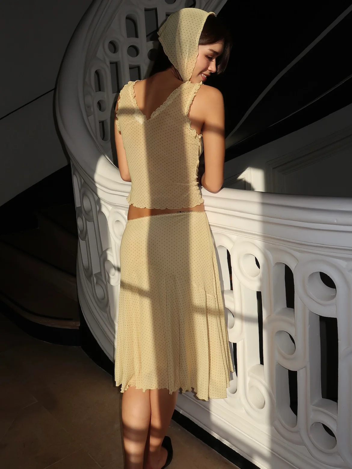 Olandria Ruffle Tank Top + Midi Skirt in Butter - Image 3