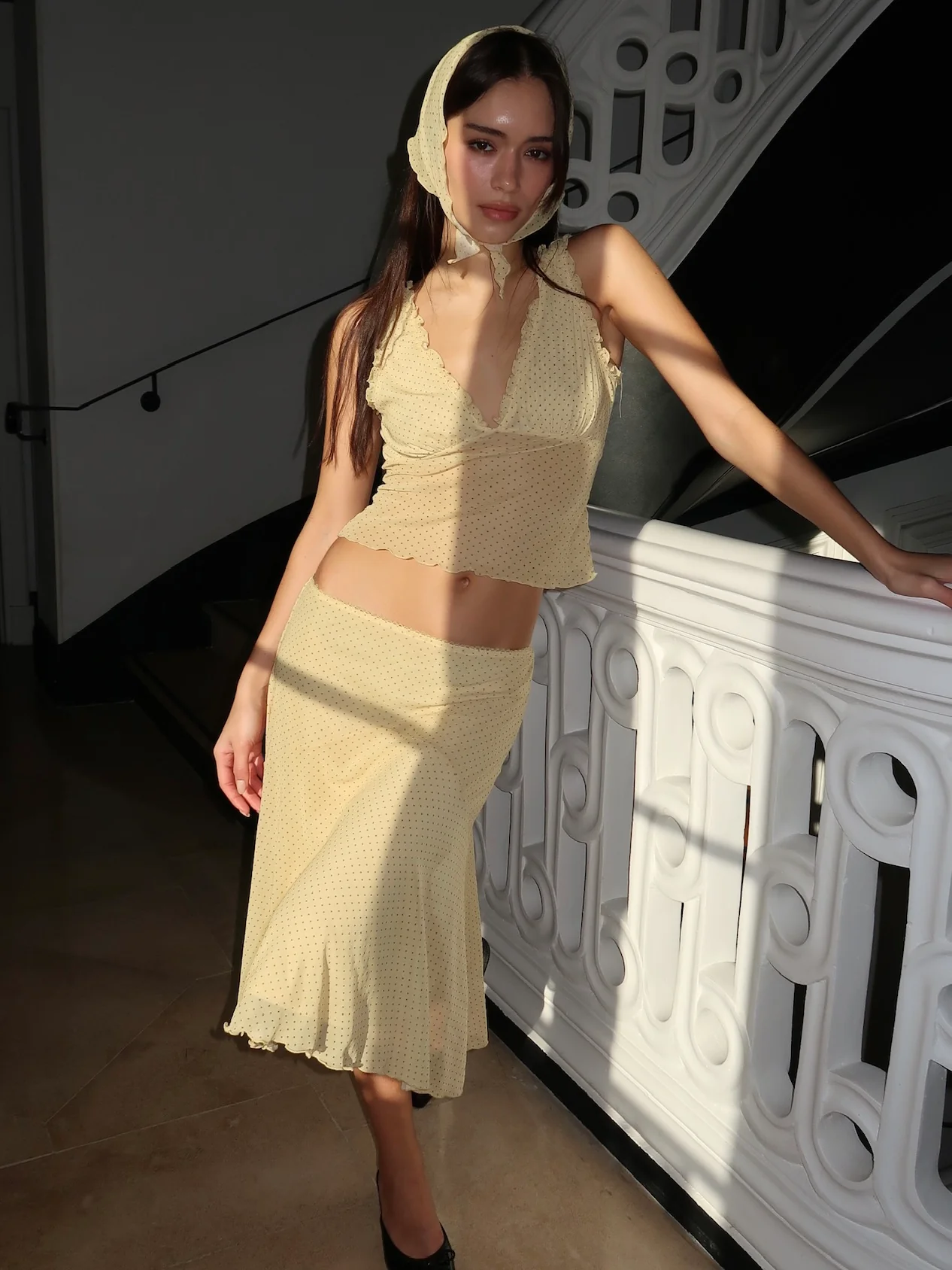 Olandria Ruffle Tank Top + Midi Skirt in Butter - Image 4