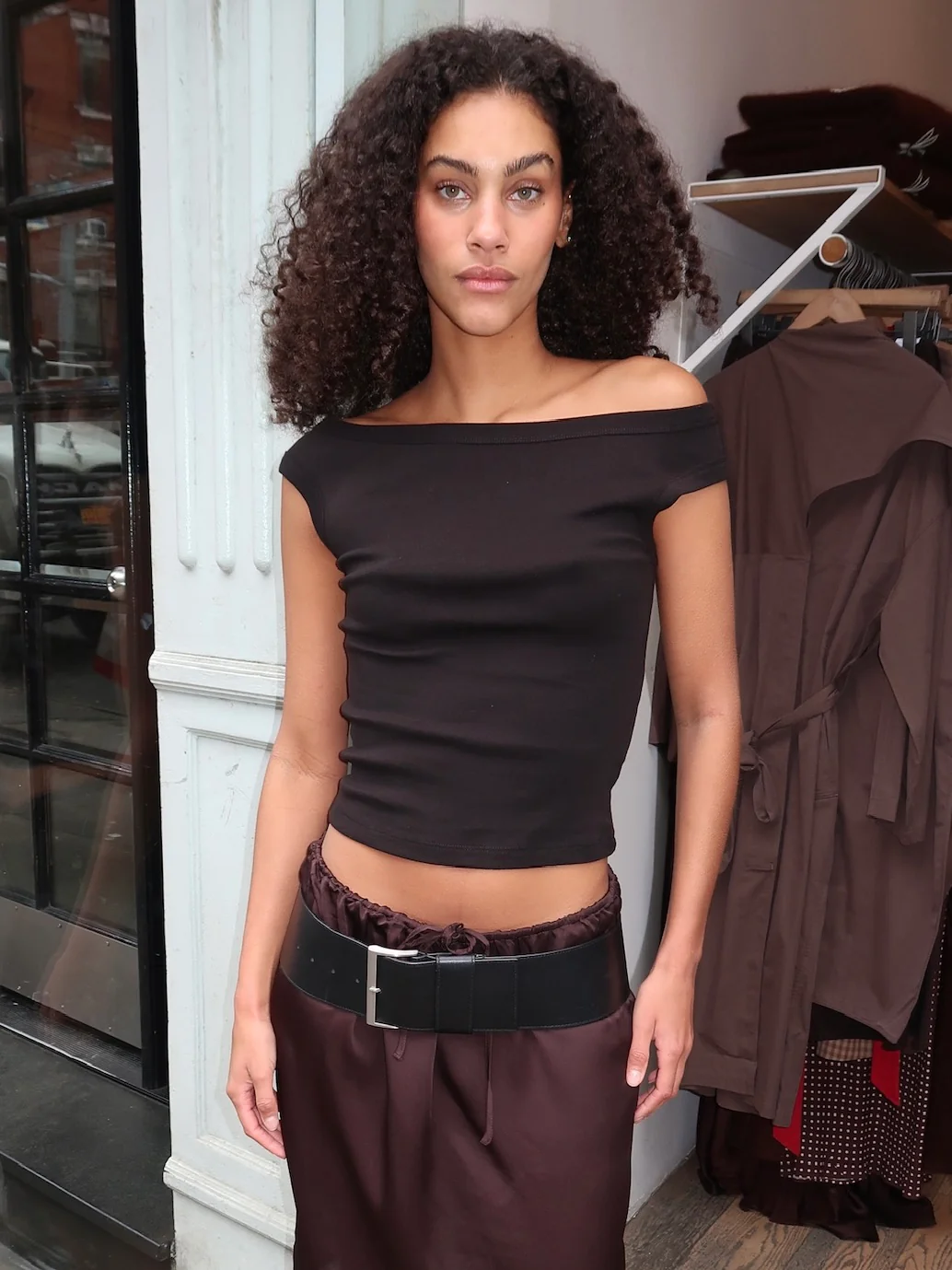 Organic Cotton Off Shoulder Top in Jet Black - Image 4