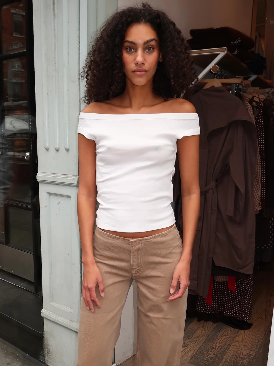 Organic Cotton Off Shoulder Top in White - Image 4