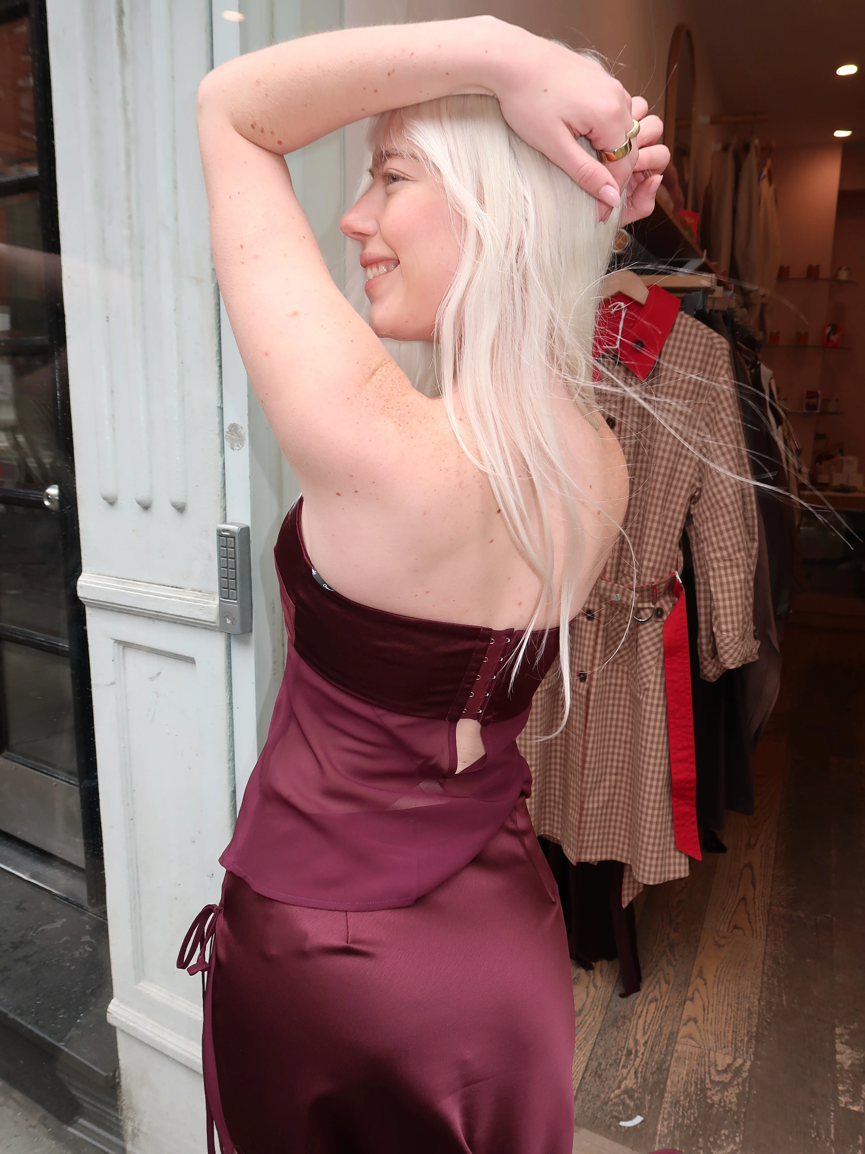 Patrice Strapless Top in Plum - Image 3