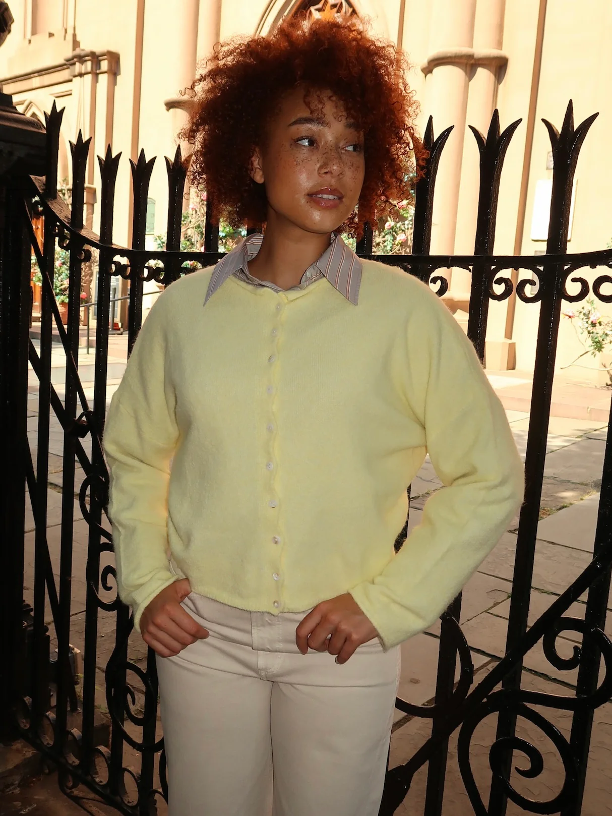 Pisces Button Down Cardigan in Butter - Image 3